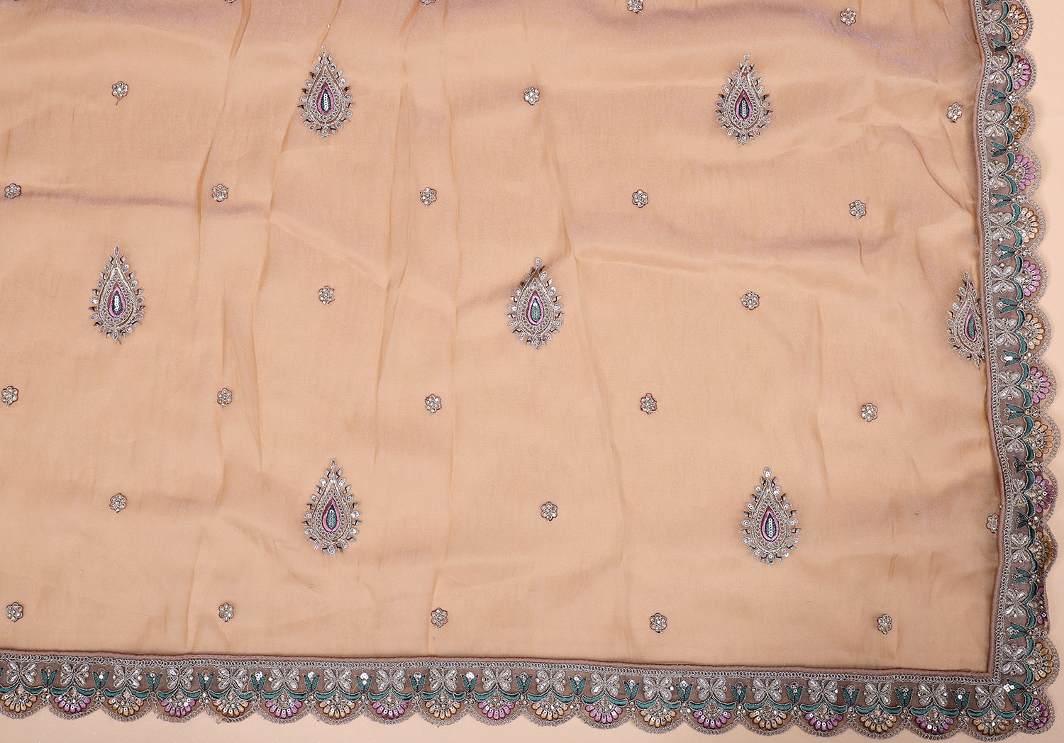 Brown Shimmer Lehenga With Multi-Thread &amp; Jarkan