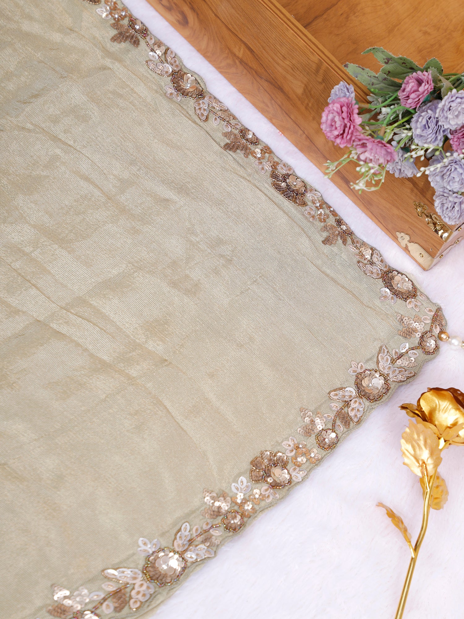 English Green Noor-E-Zardozi Fenty Shimmer Saree with Sequins