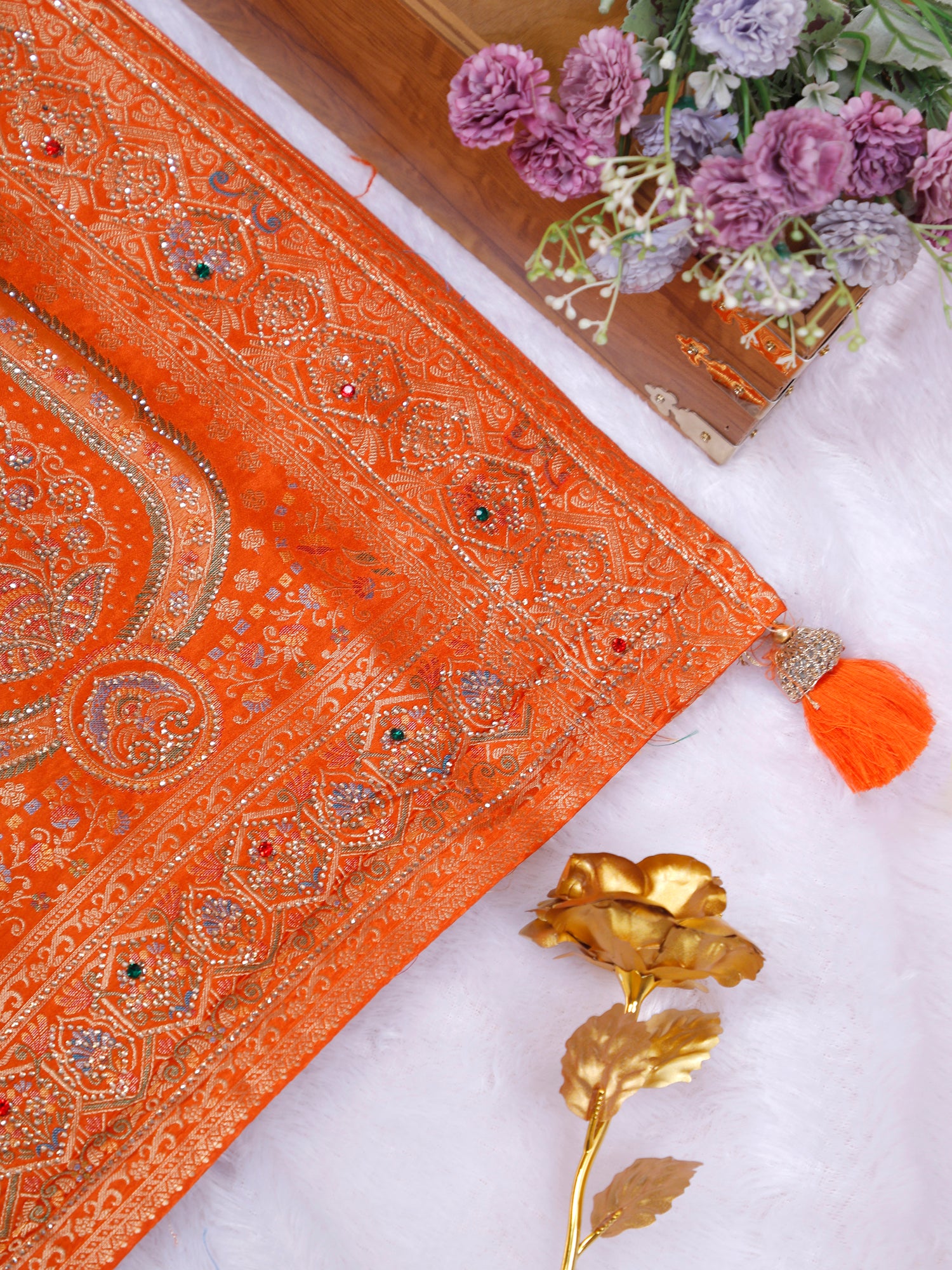Red-Orange Agni Shimmer Silk-Mousse Saree