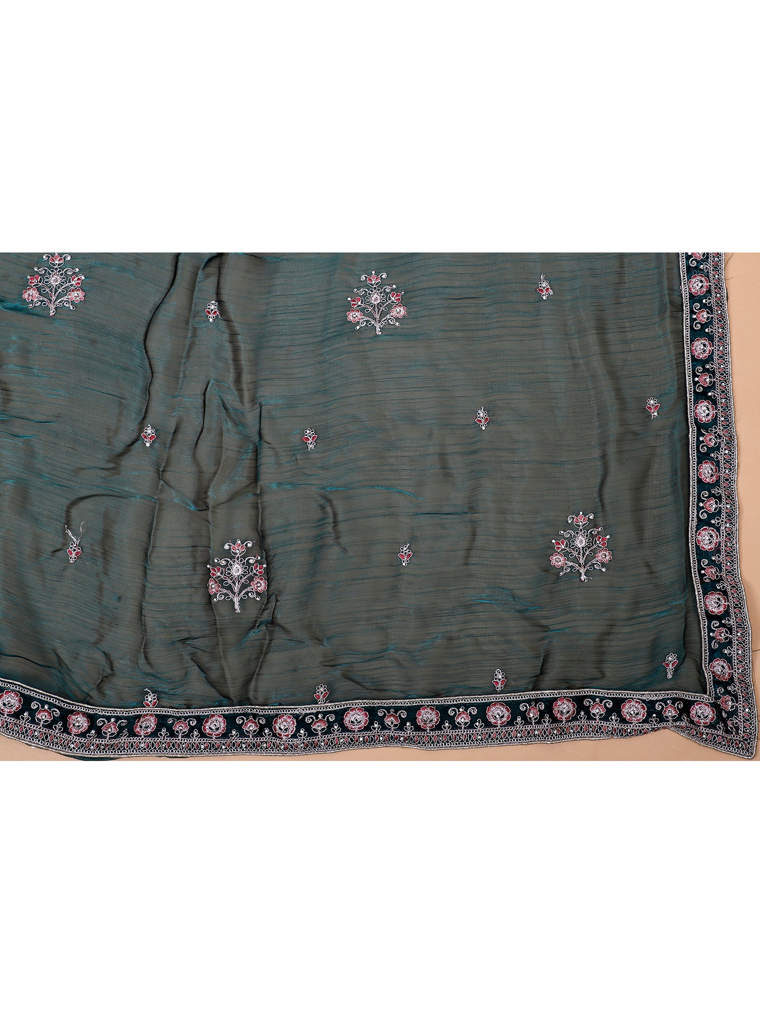 Dark Firozi Embroidered Lehenga With Jarkan