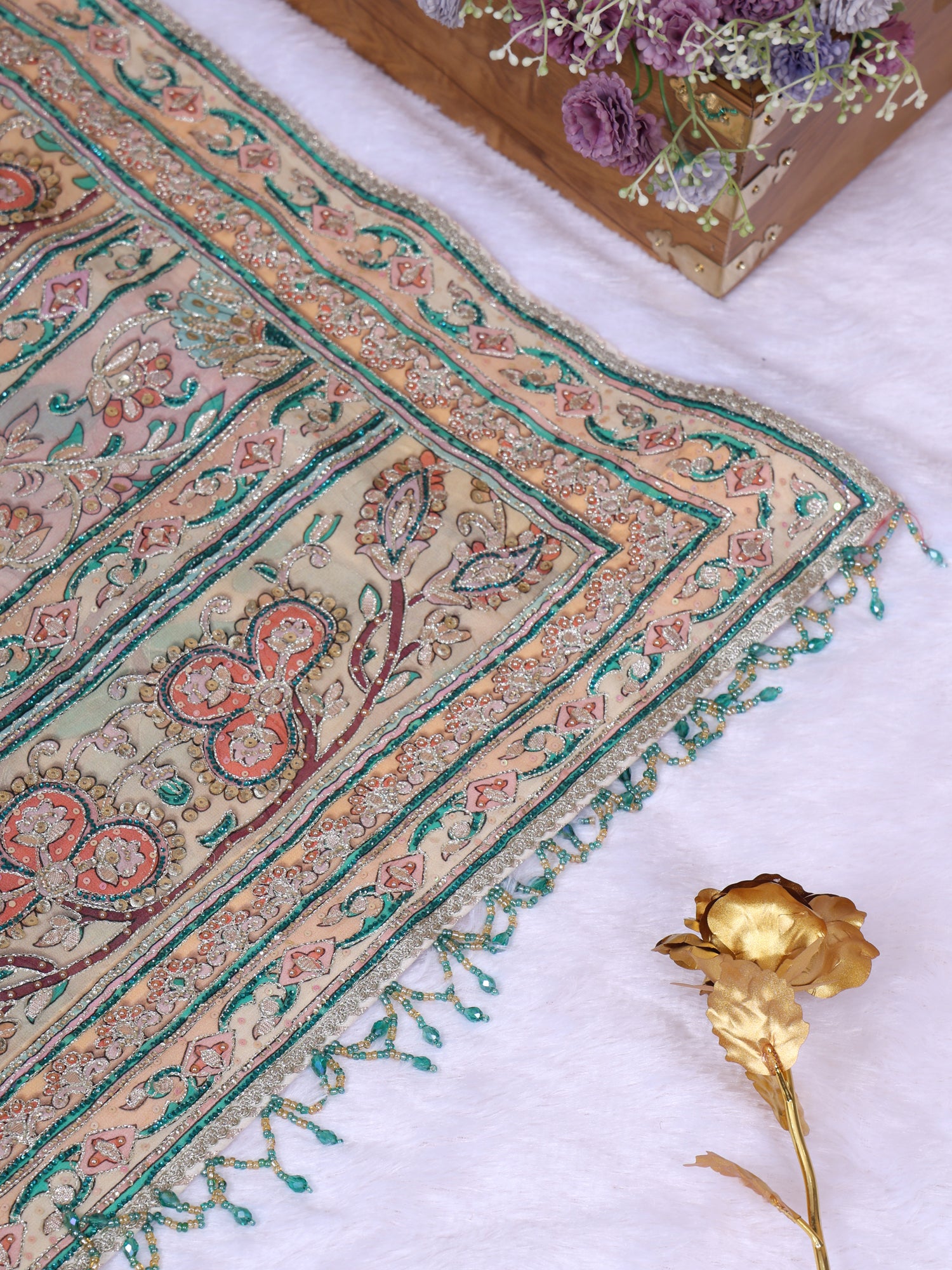 Traditional Rajwadi Craft Crepe Georgette Multi-Color GotaPatti Handwork Saree