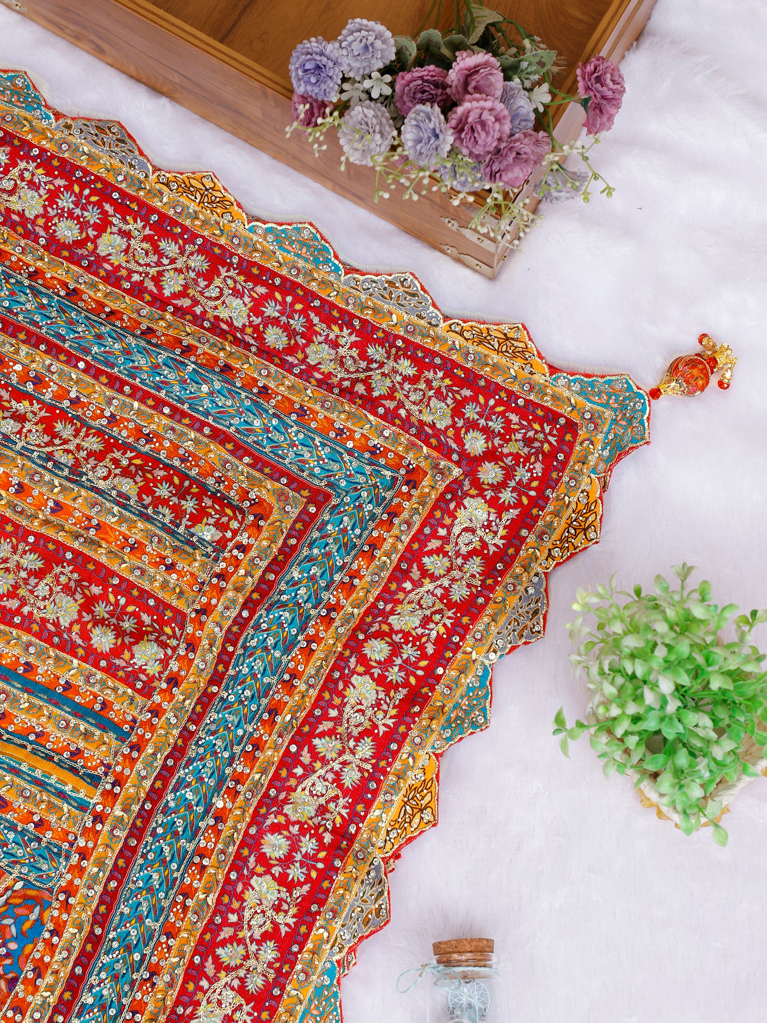 Multi Viscose Georgette Handwork Saree With Elegant Gota Patti Detailing