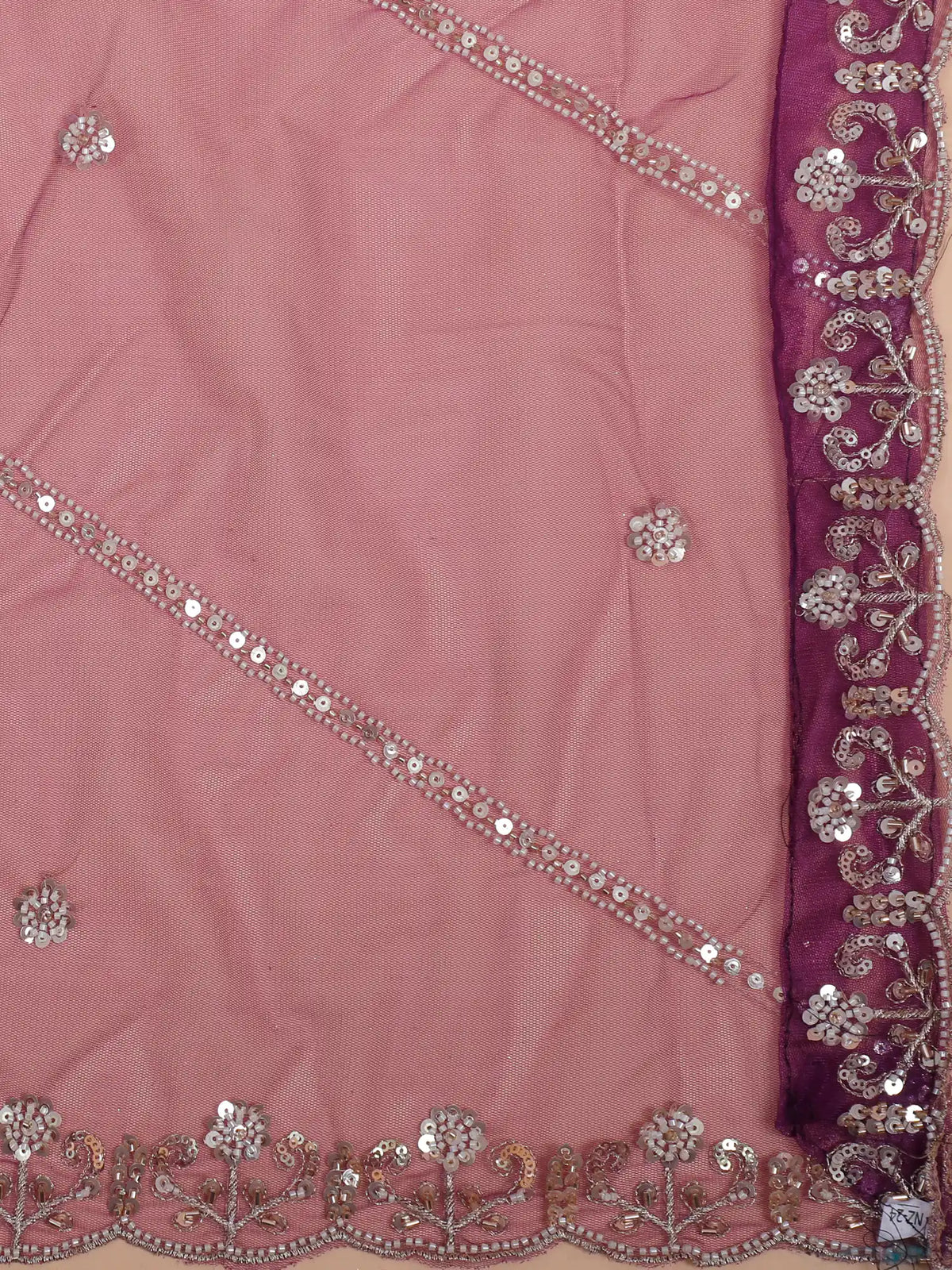 Charming Deep Purple Unstitched Lehenga with Silver Floral Sequin Work