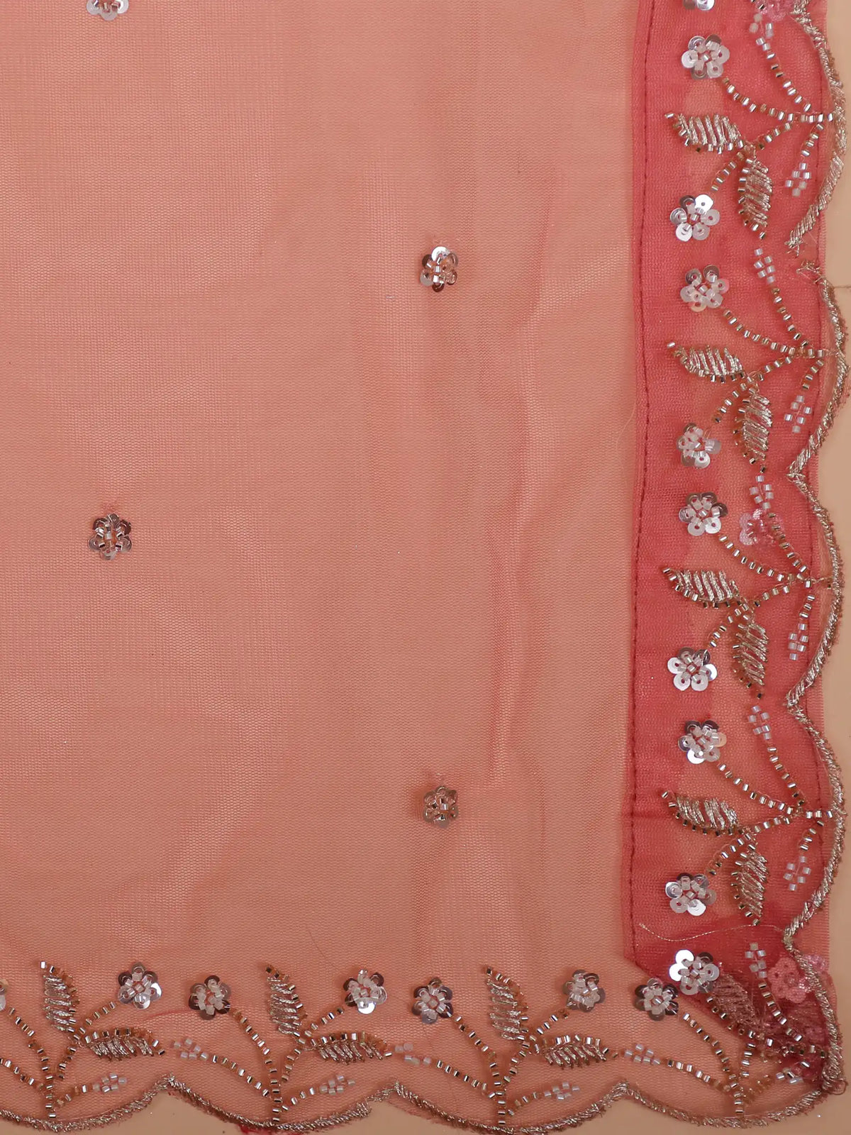 Buy Modern Pink Net Unstitched Lehenga Featuring Silver Floral Embroidery