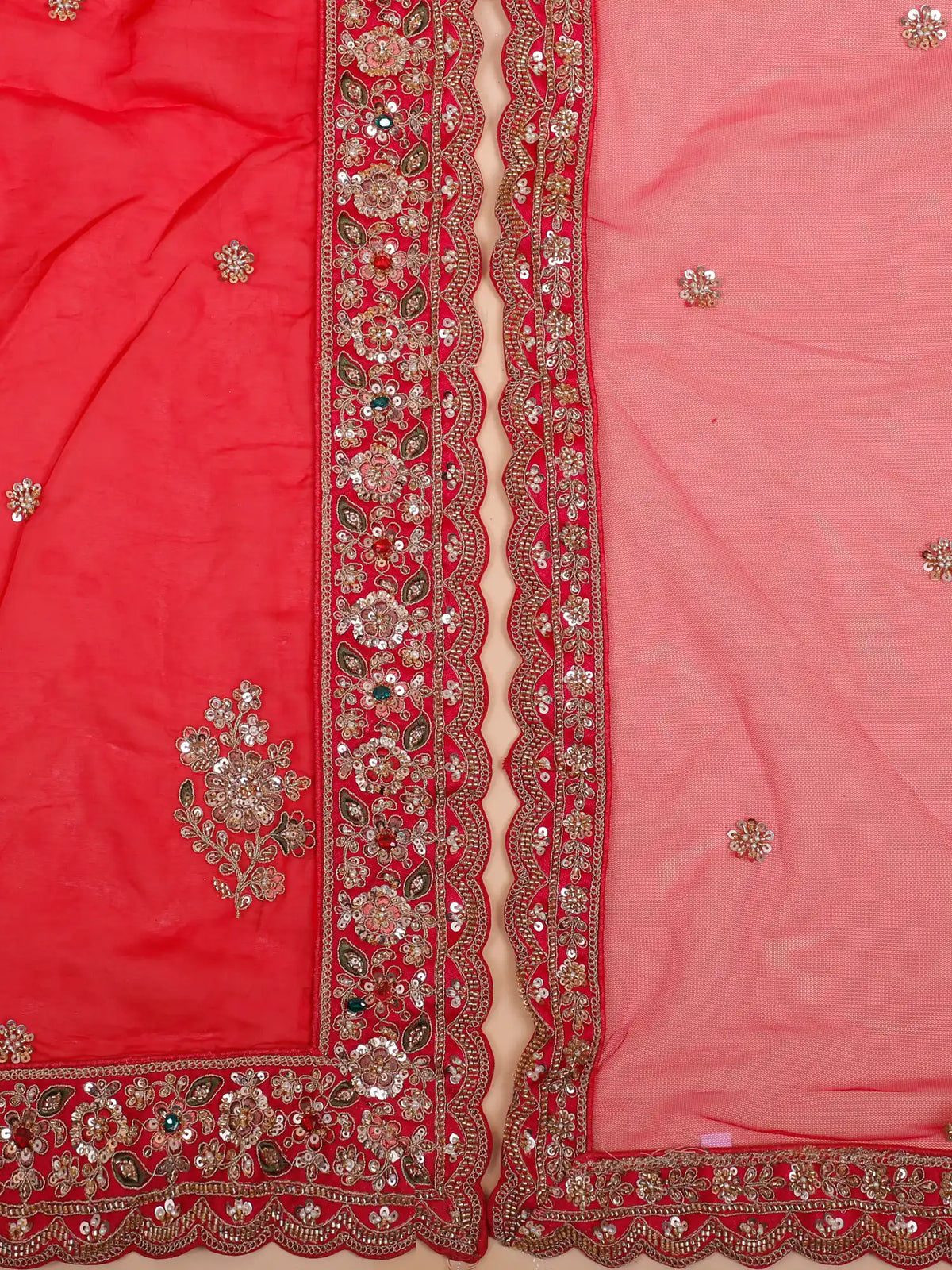 Luxurious Rani Wedding Silk Lehenga with Scalloped Stone Borders
