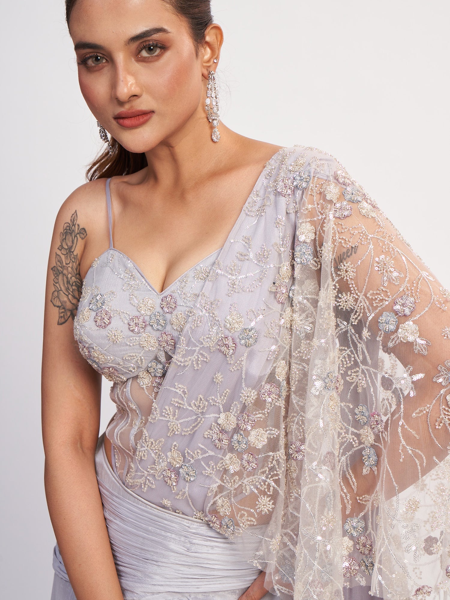 Light Lavender Indo-Western Pure Chinon Dress