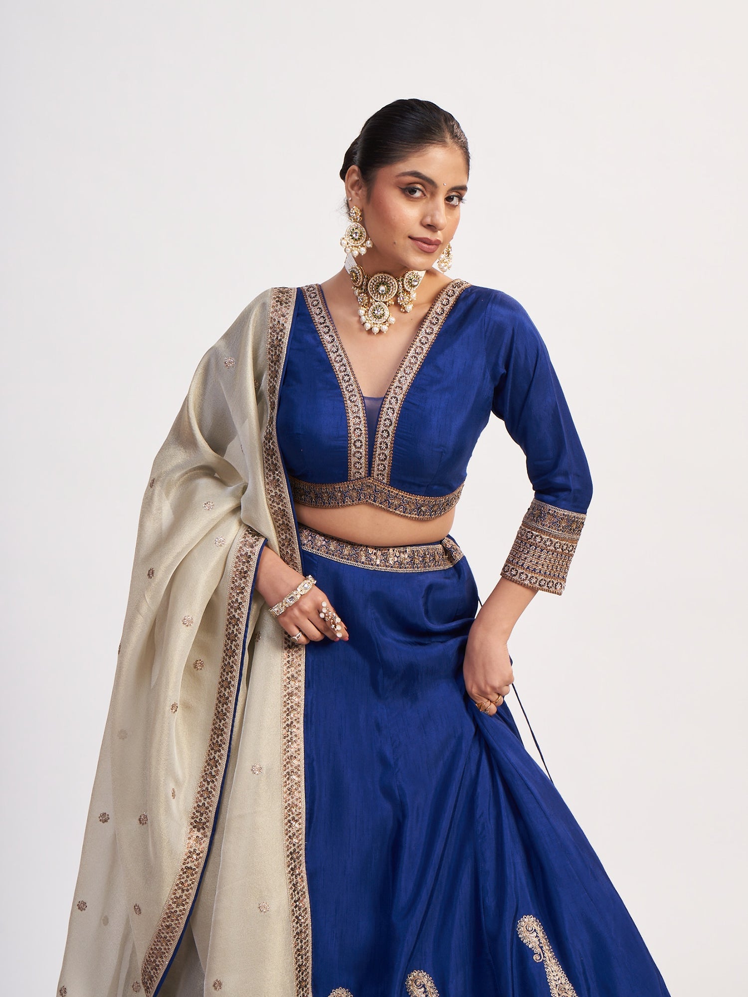 Royal Blue Pure Chinon Heavy Crop Top with Thread
