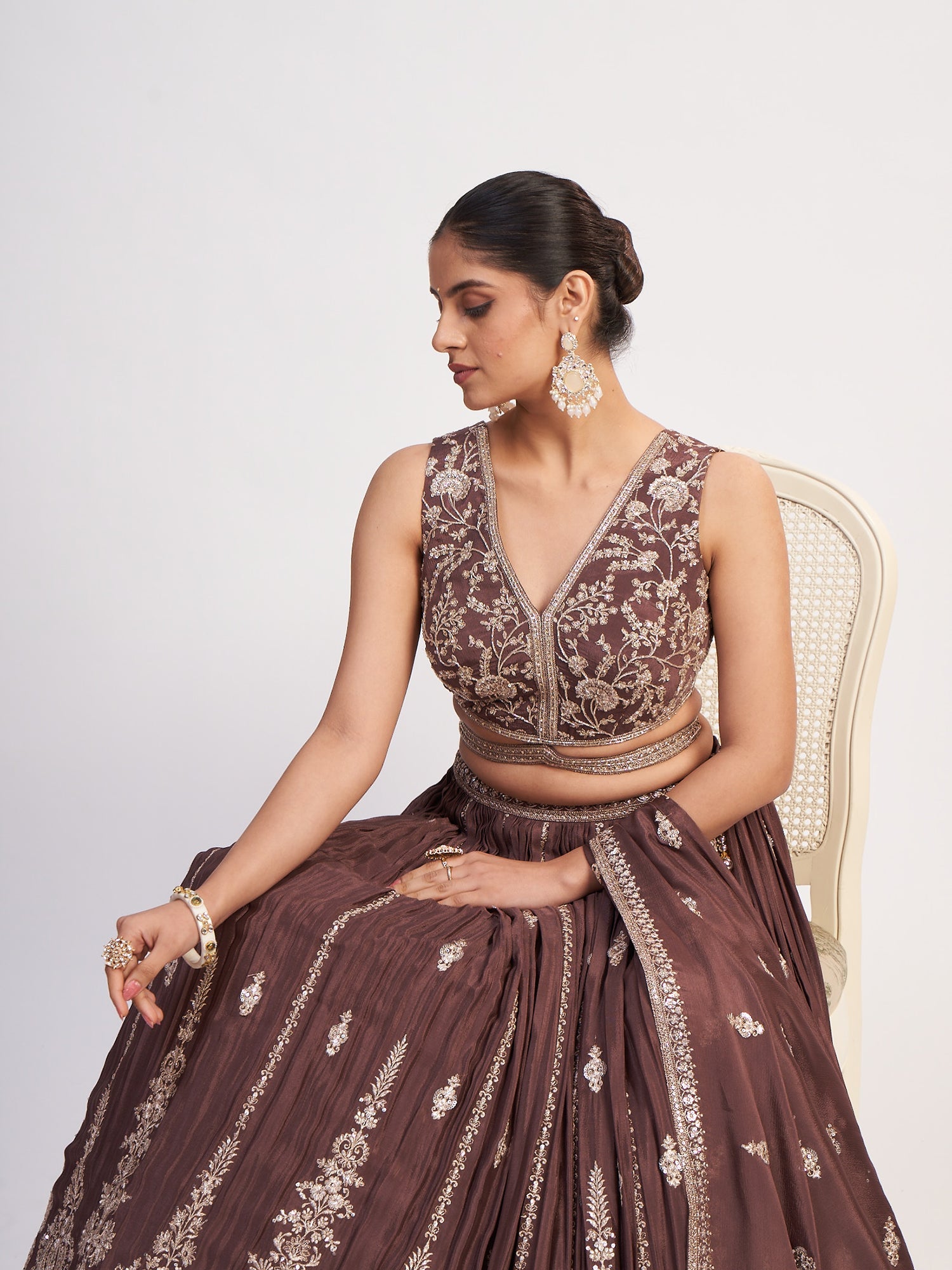 Brown Georgette Lehenga with Thread