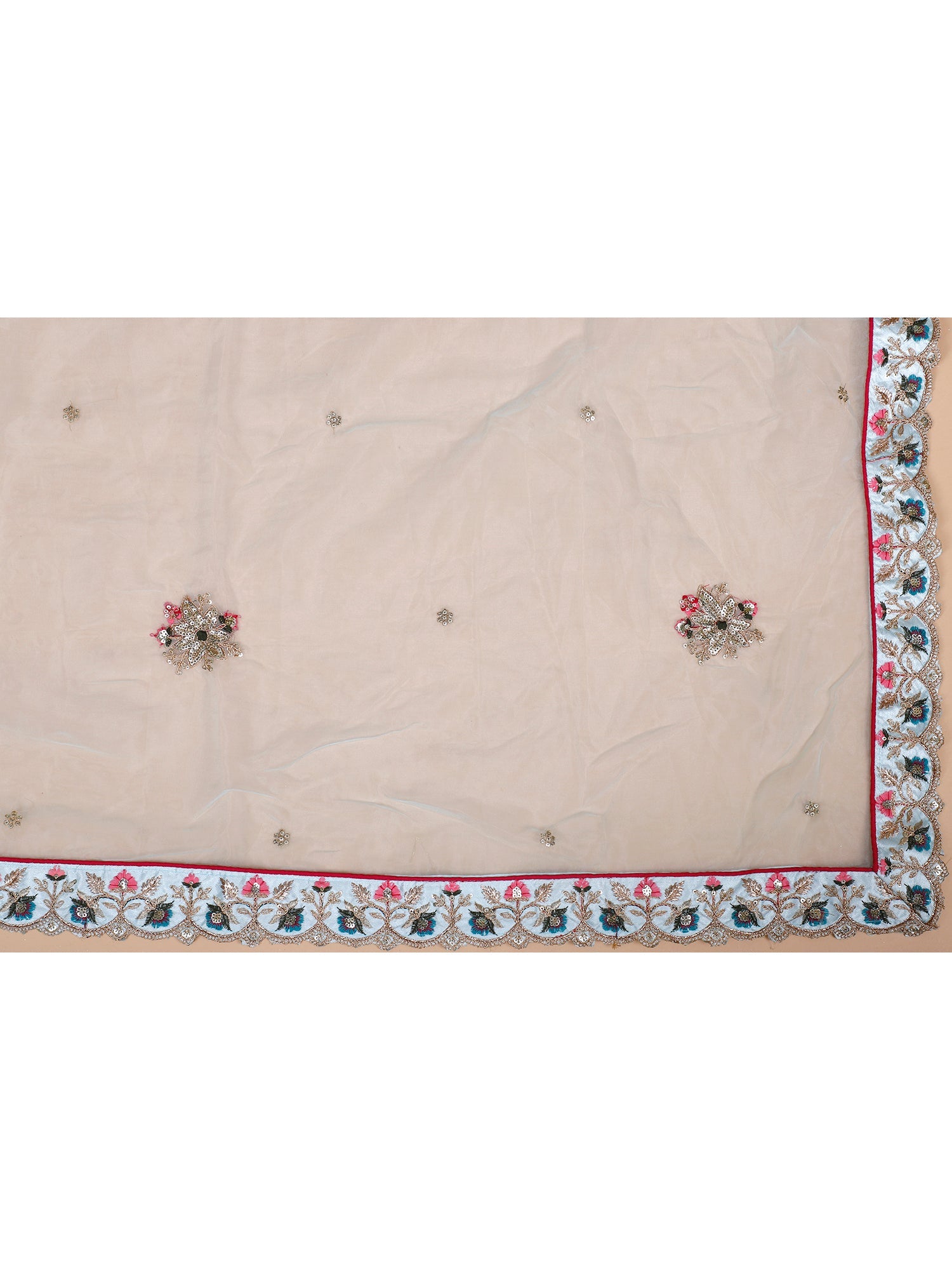 Blue-White Silk Lehenga with Multi-Color Thread