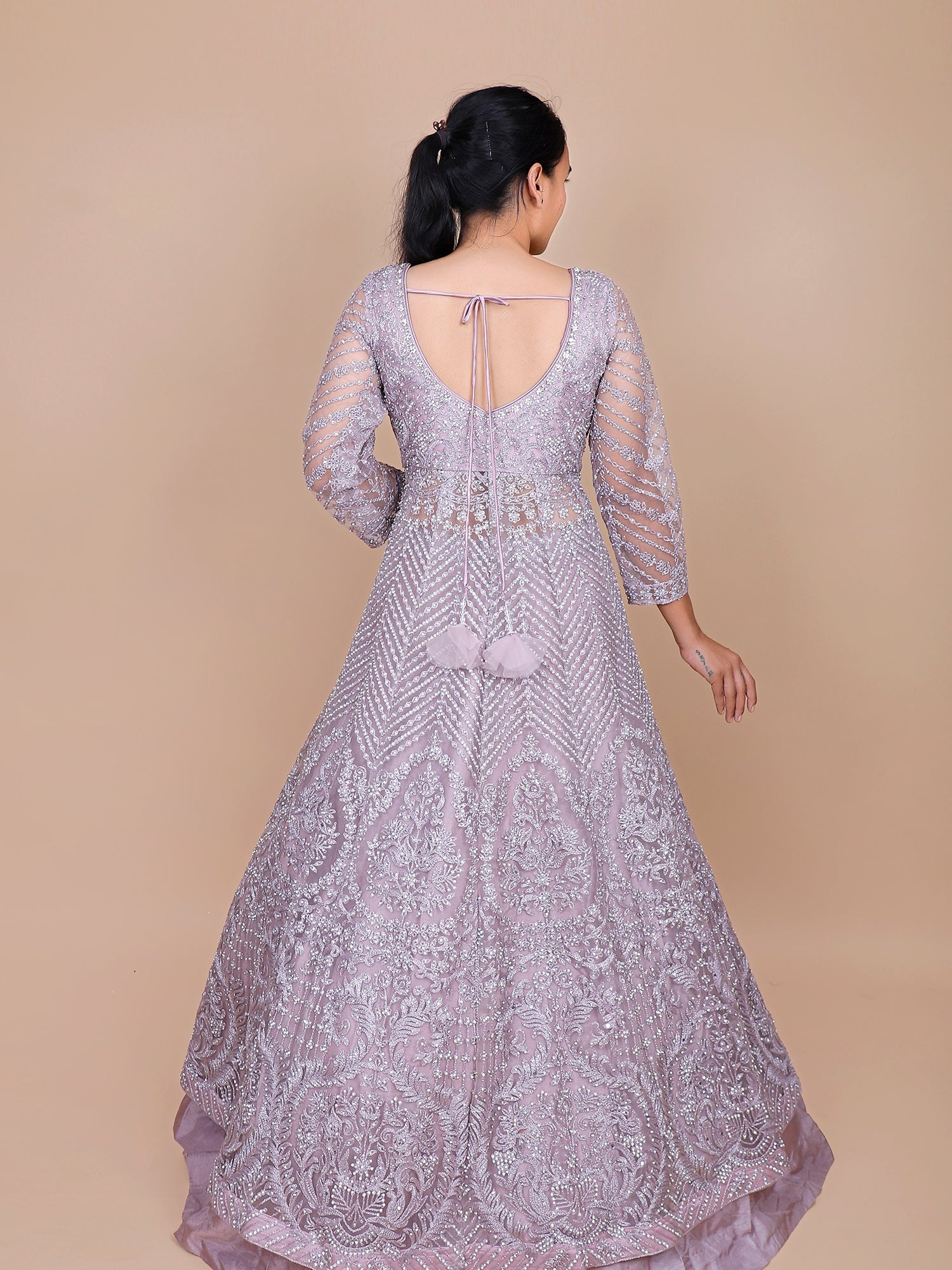 Light Lavender Net Lehenga with Thread
