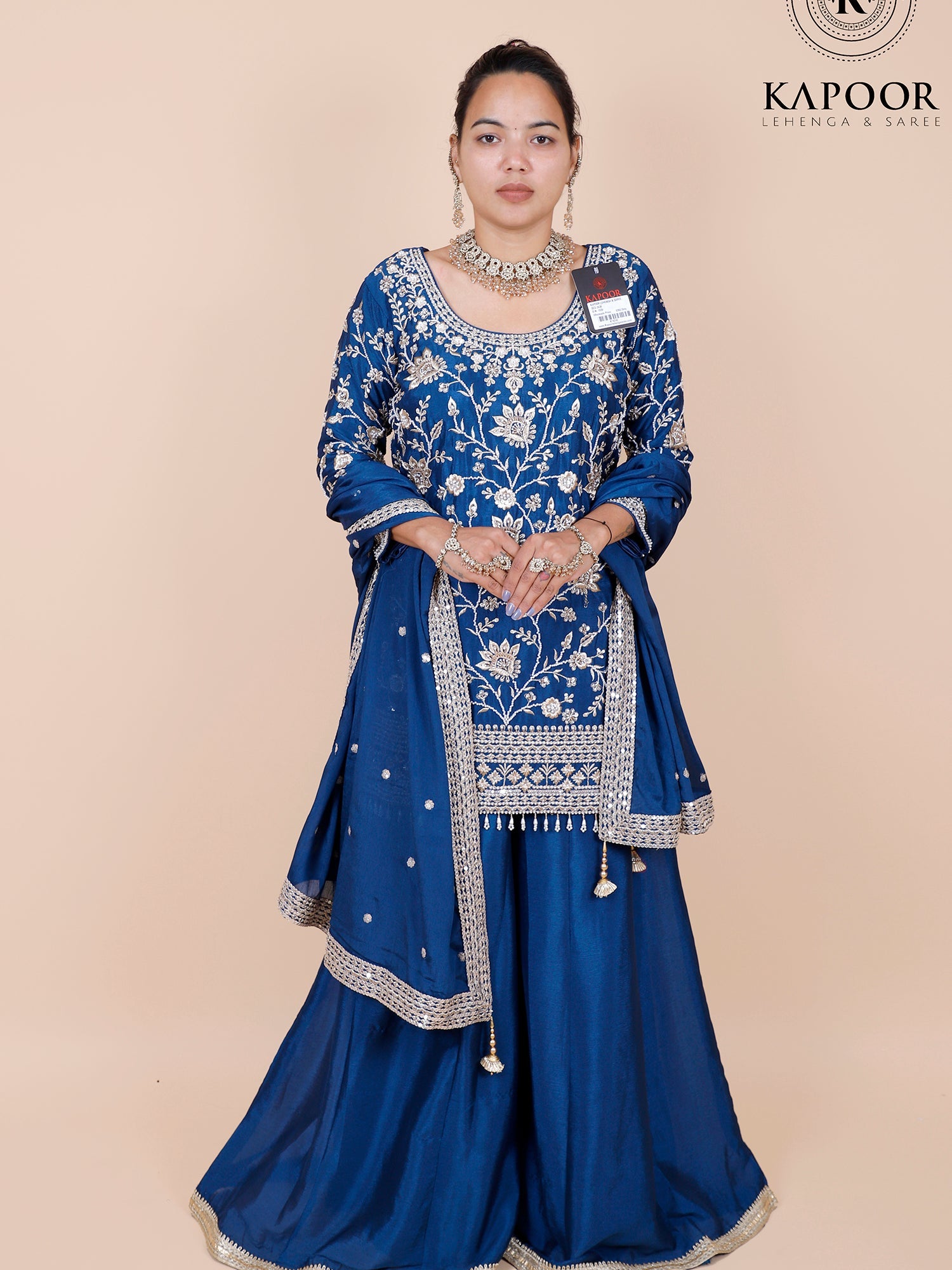 Royal Blue Chinon Heavy Thread Embroidered Sharara