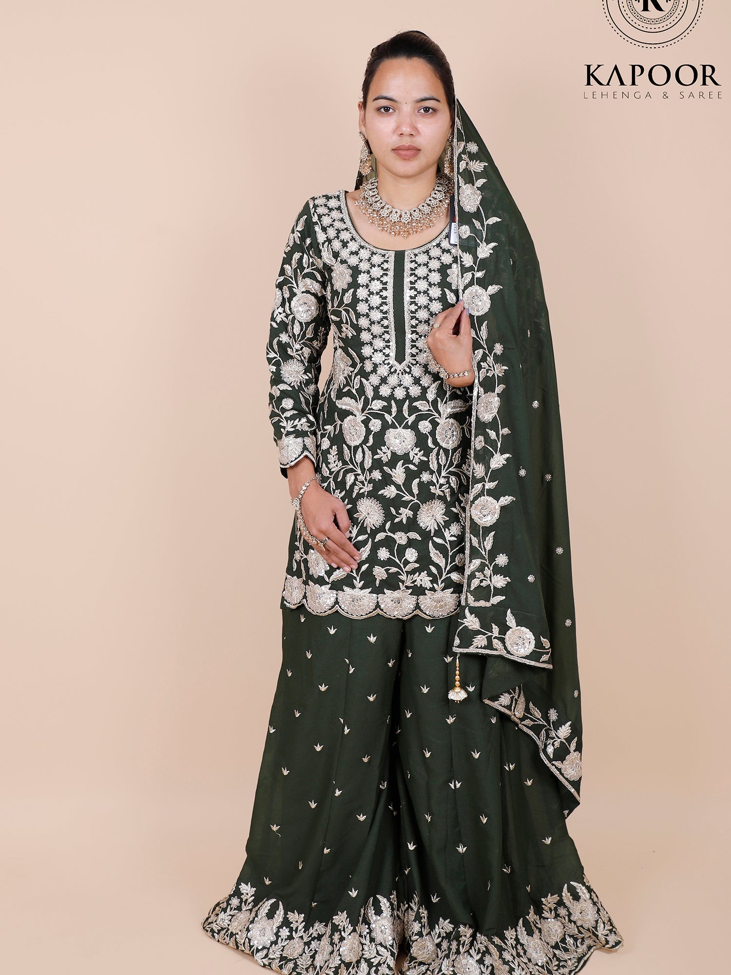 Mehendi Green Georgette Heavy Thread Sharara