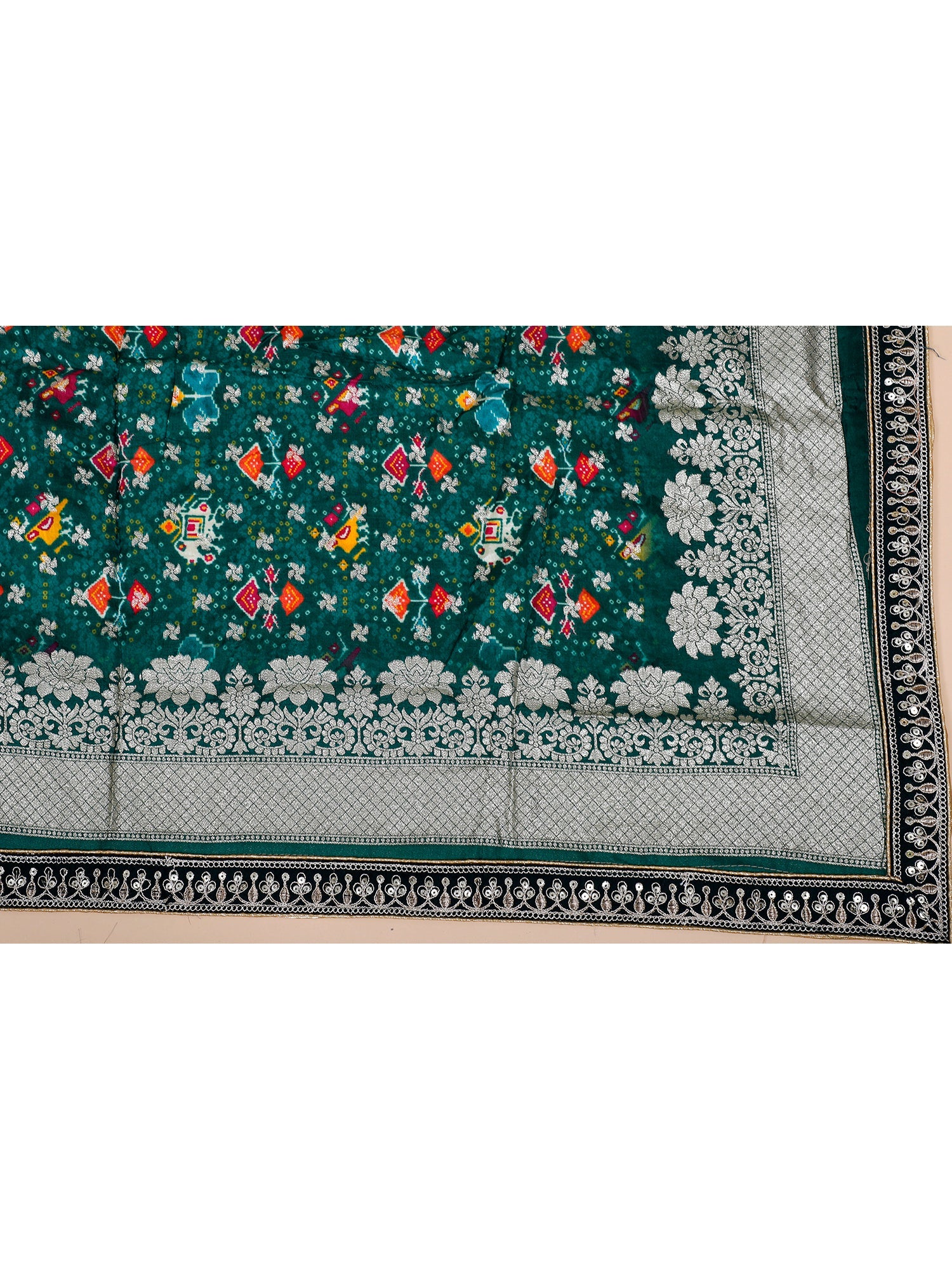Emerald Green Shimmer Silk Lehenga with gota patti