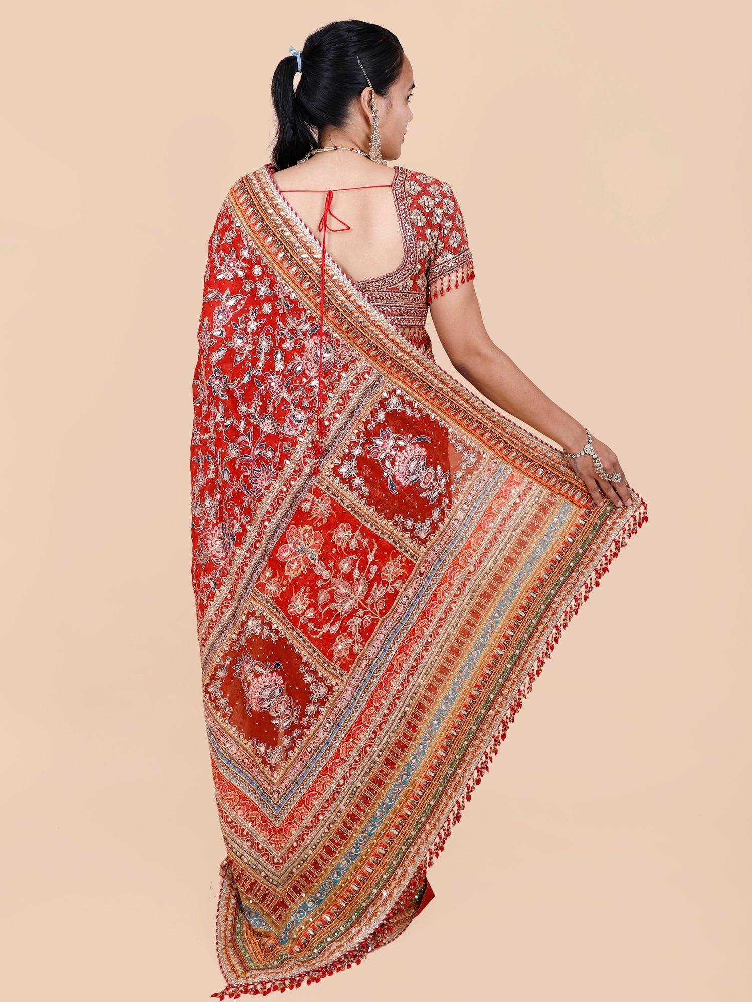 Crimson Royale Beaded Embroidery Saree