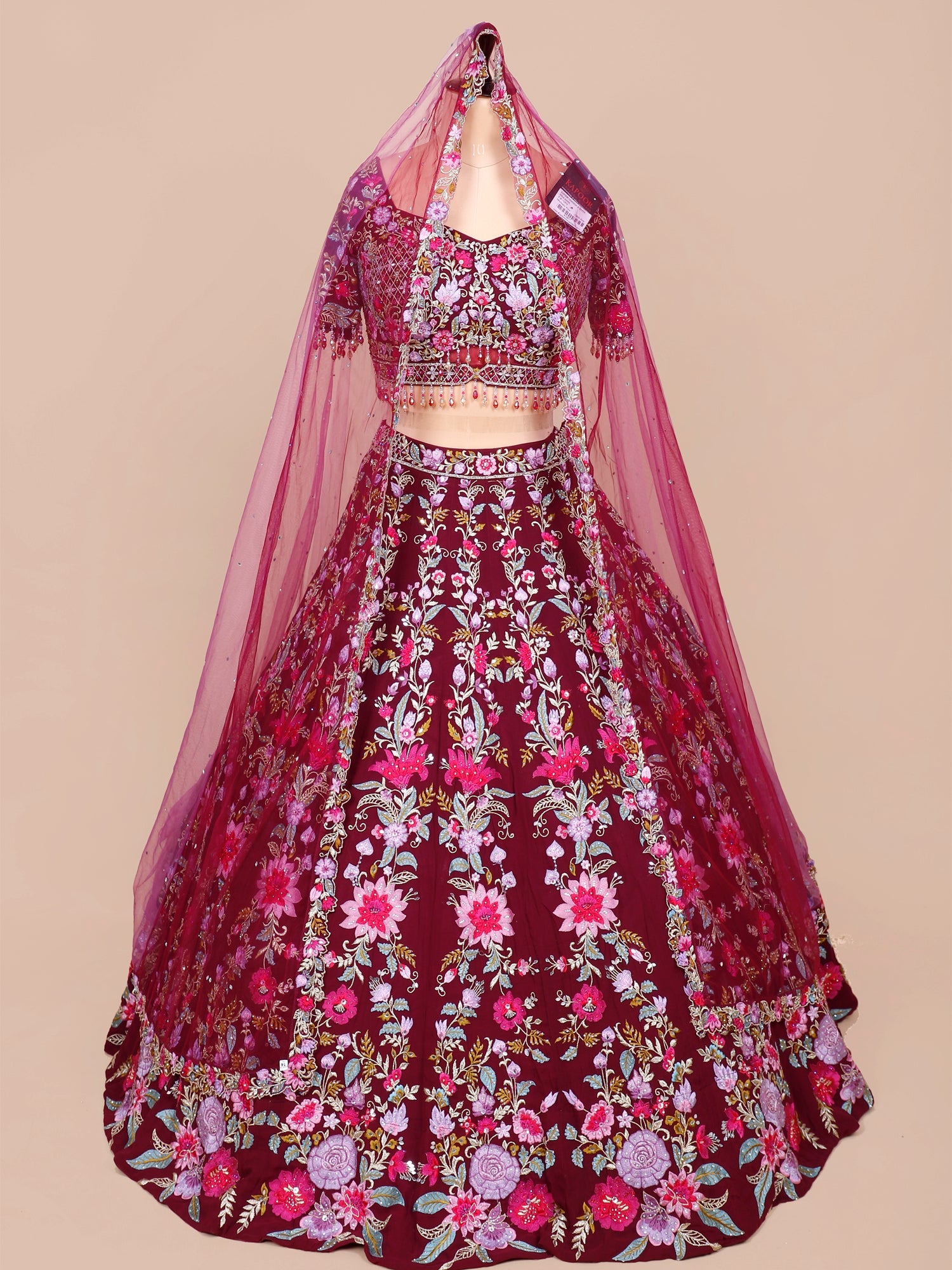 Heritage Maroon Embroidered Georgette Lehenga