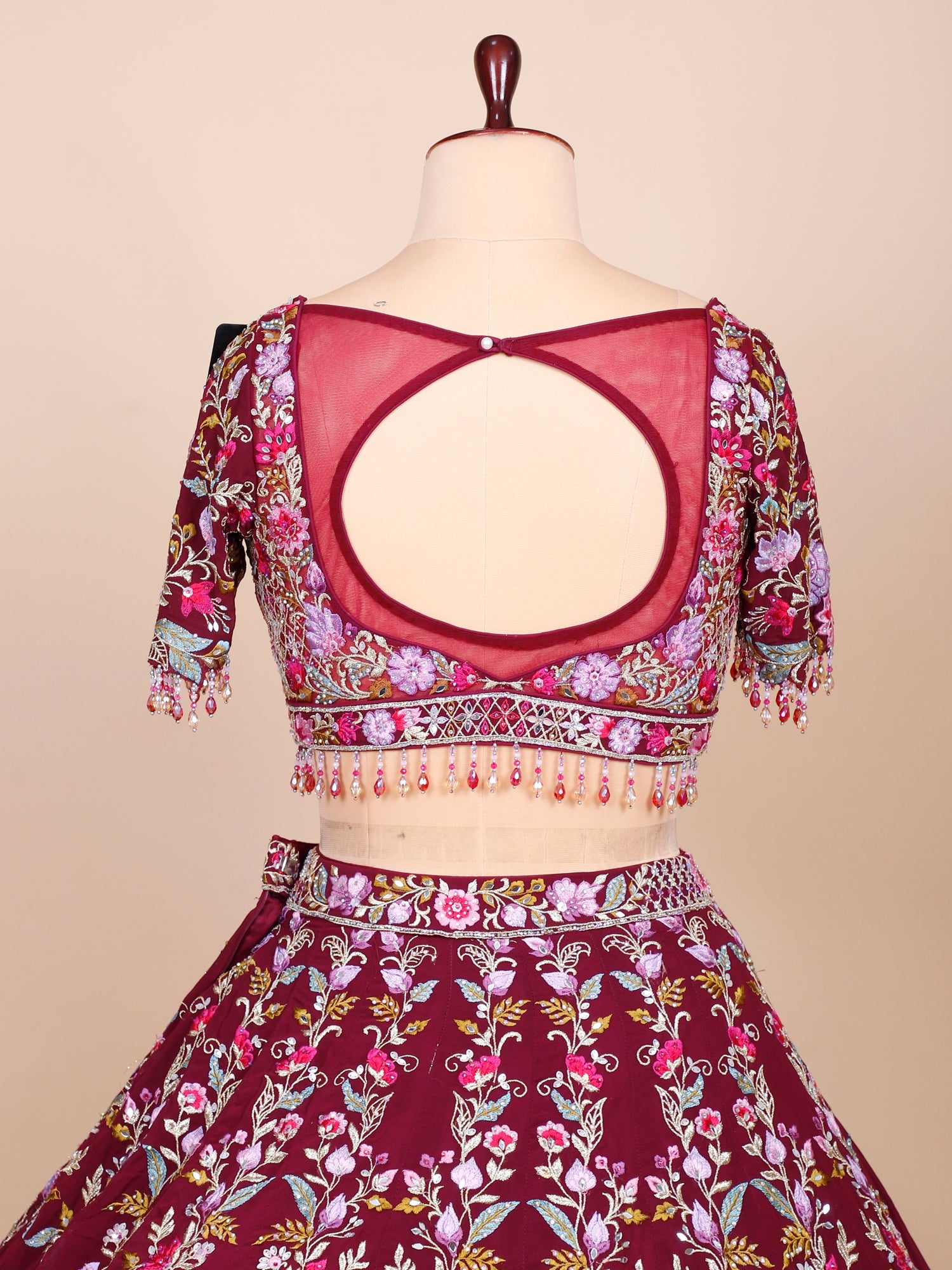 Heritage Maroon Embroidered Georgette Lehenga