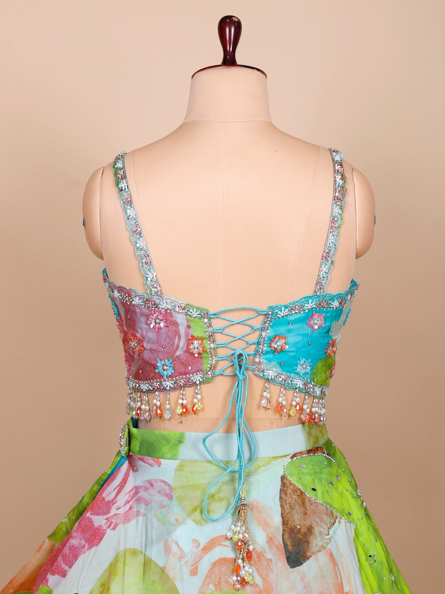 Vibrant Multi-Color Organza Lehenga with Handcrafted Jarkan