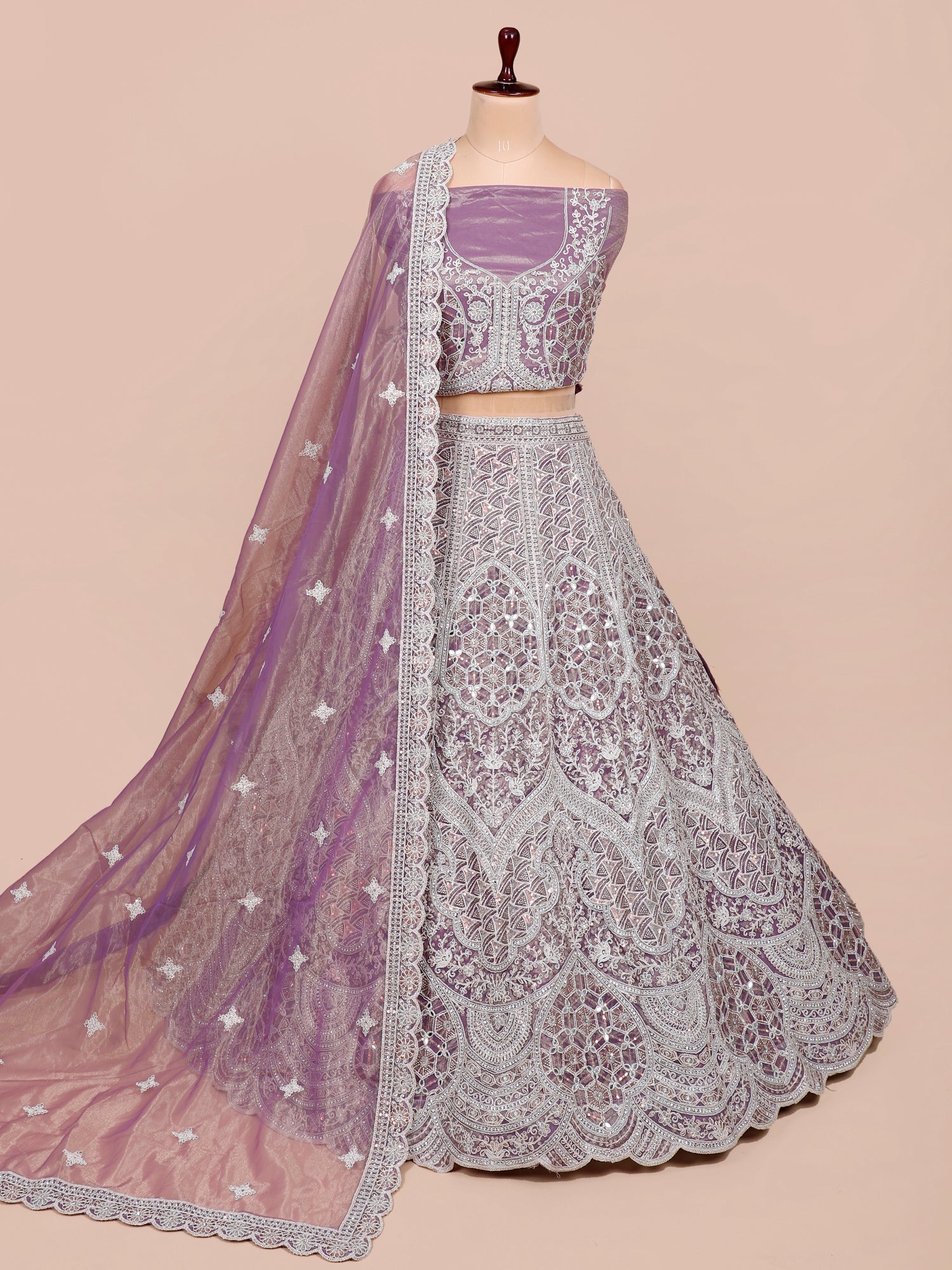 Lavender Mist Shimmer Lehenga with Mirror work