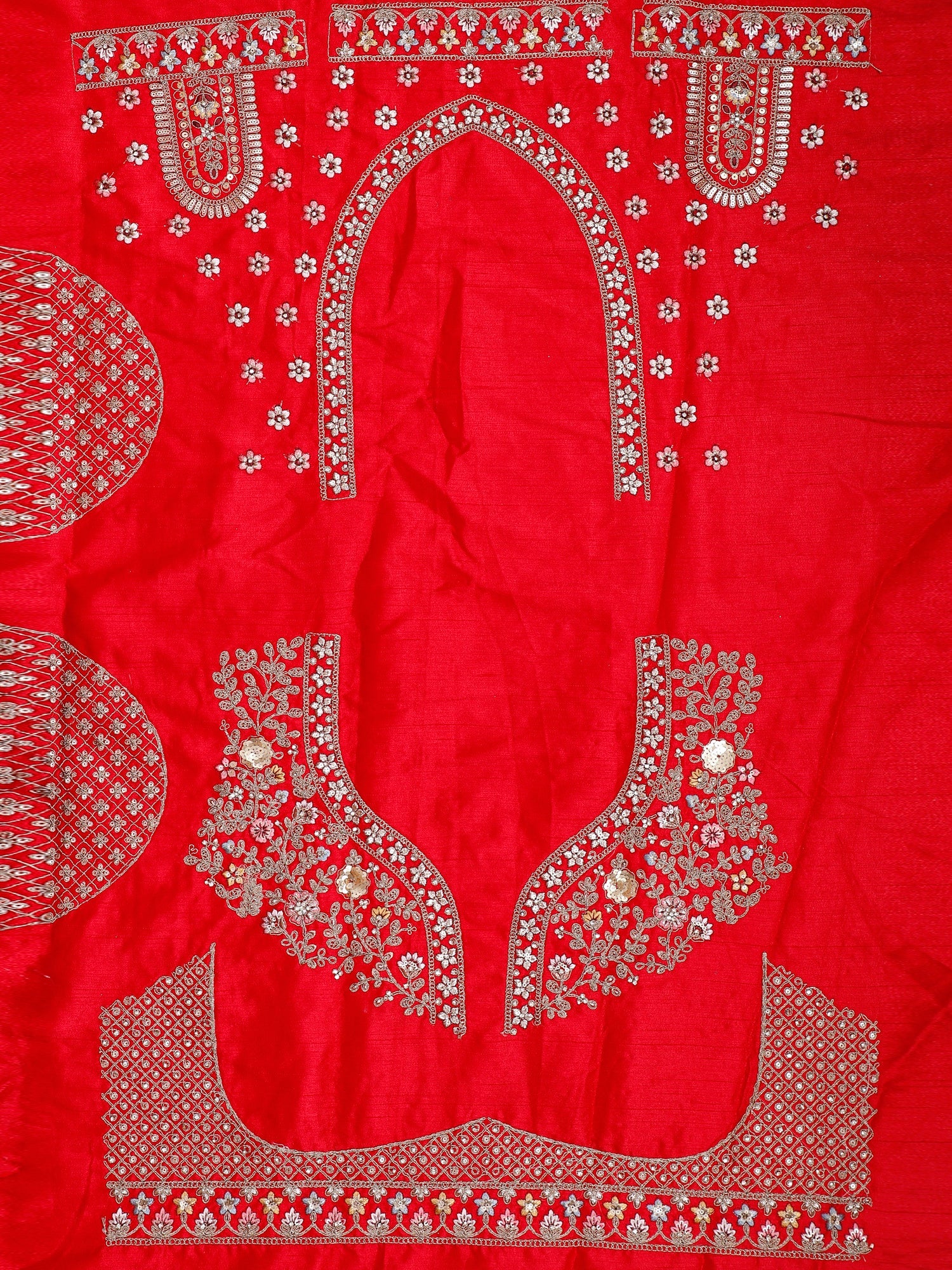 Regal Red Silk Lehenga Multi Thread &amp; Jarkan Design