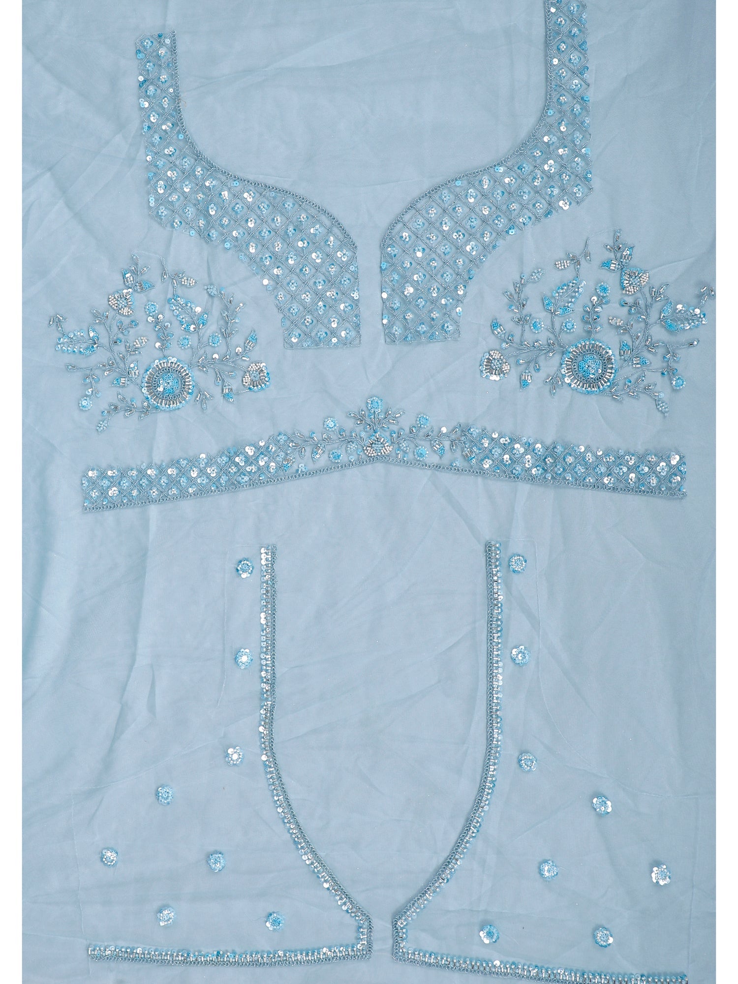 Aqua Light Net Lehenga with Multi-Thread Embroidery &amp; Jarkan