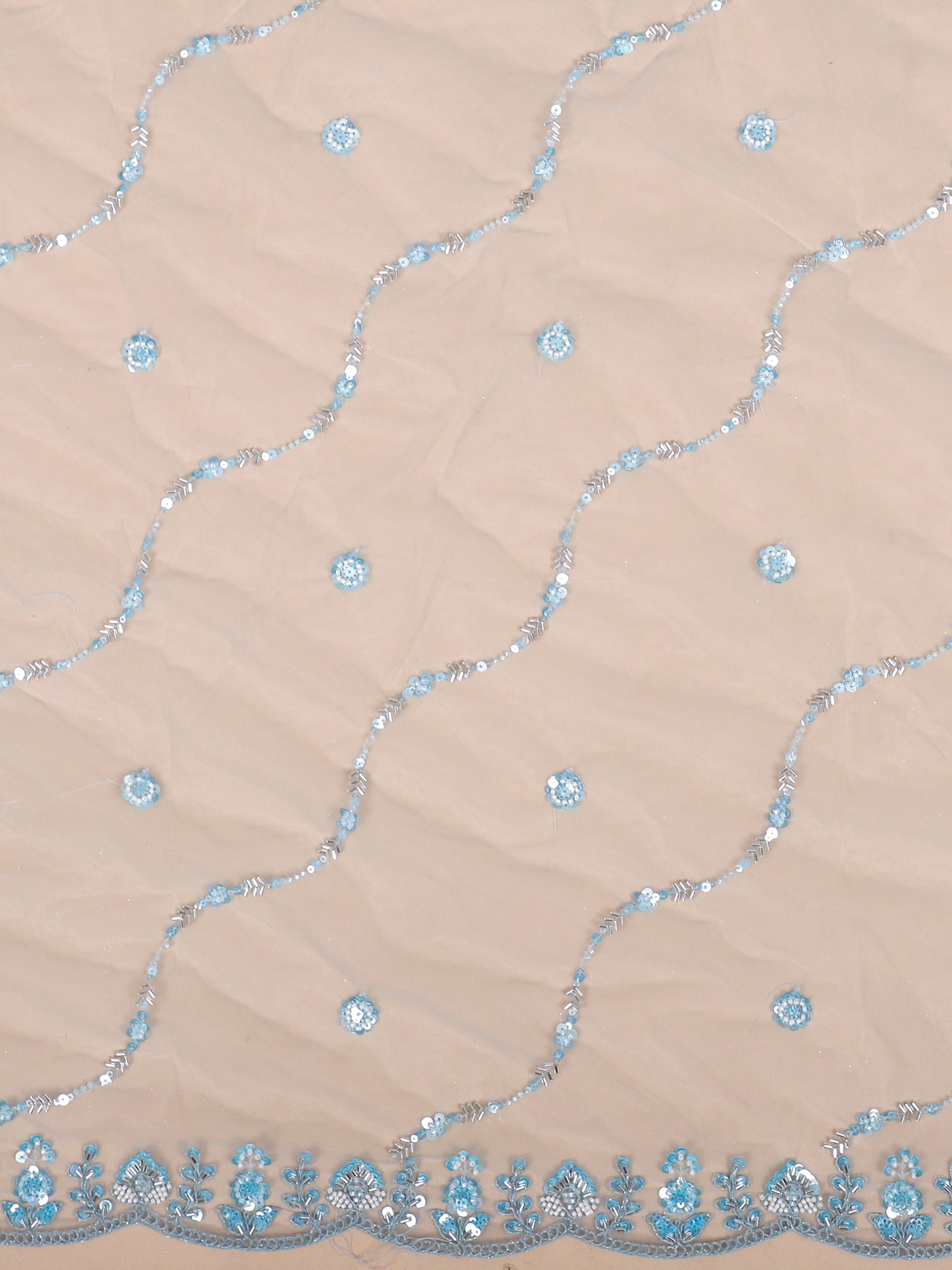 Aqua Light Net Lehenga with Multi-Thread Embroidery &amp; Jarkan