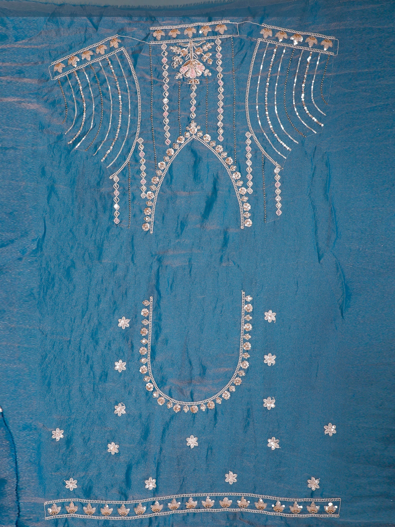 Chic Ice Blue Shimmer Lehenga with Threadwork