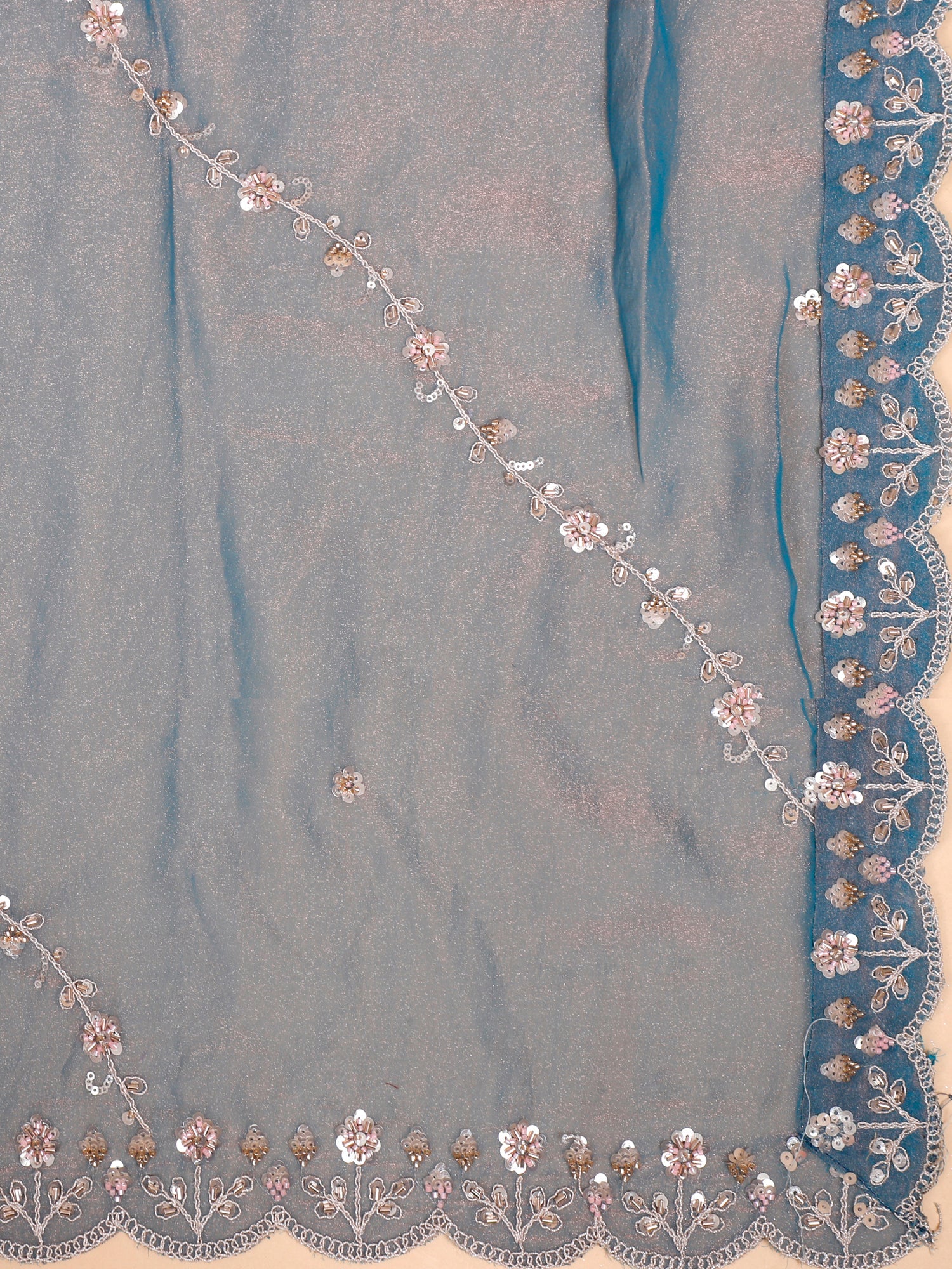 Chic Ice Blue Shimmer Lehenga with Threadwork