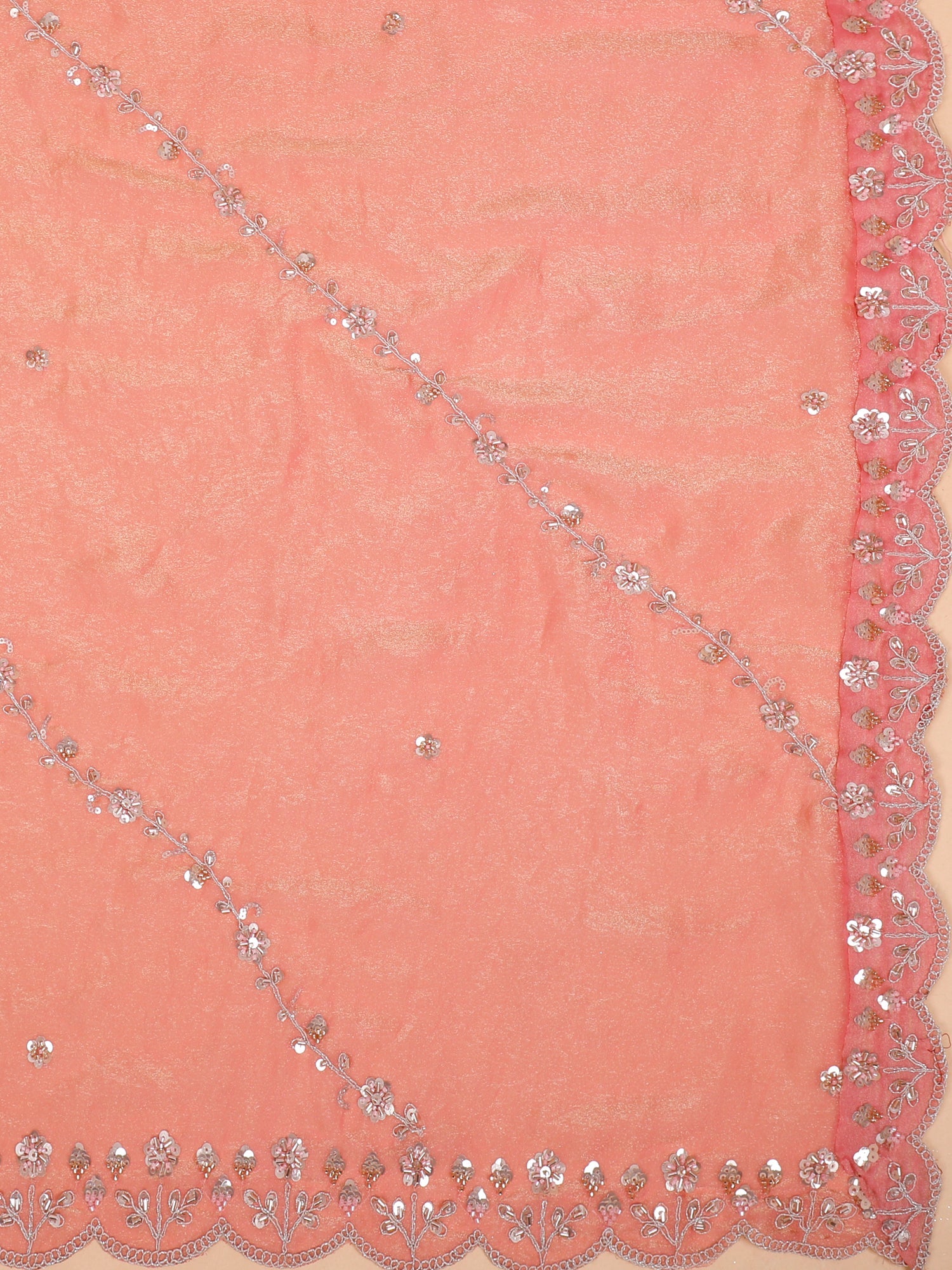 White-Peach Embroidered Glam Lehenga