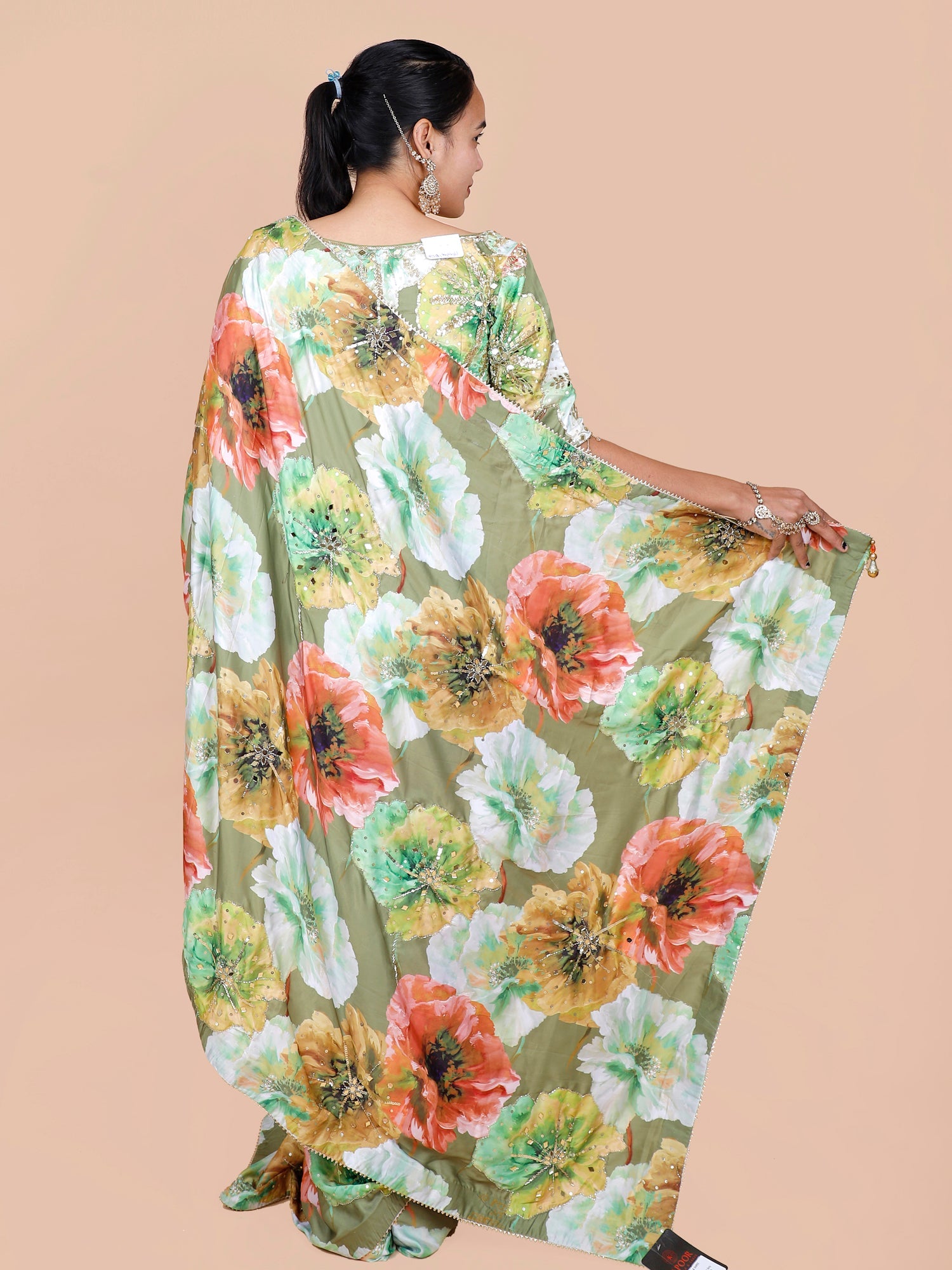 Prismatic Bloom Chinon Sparkle Saree