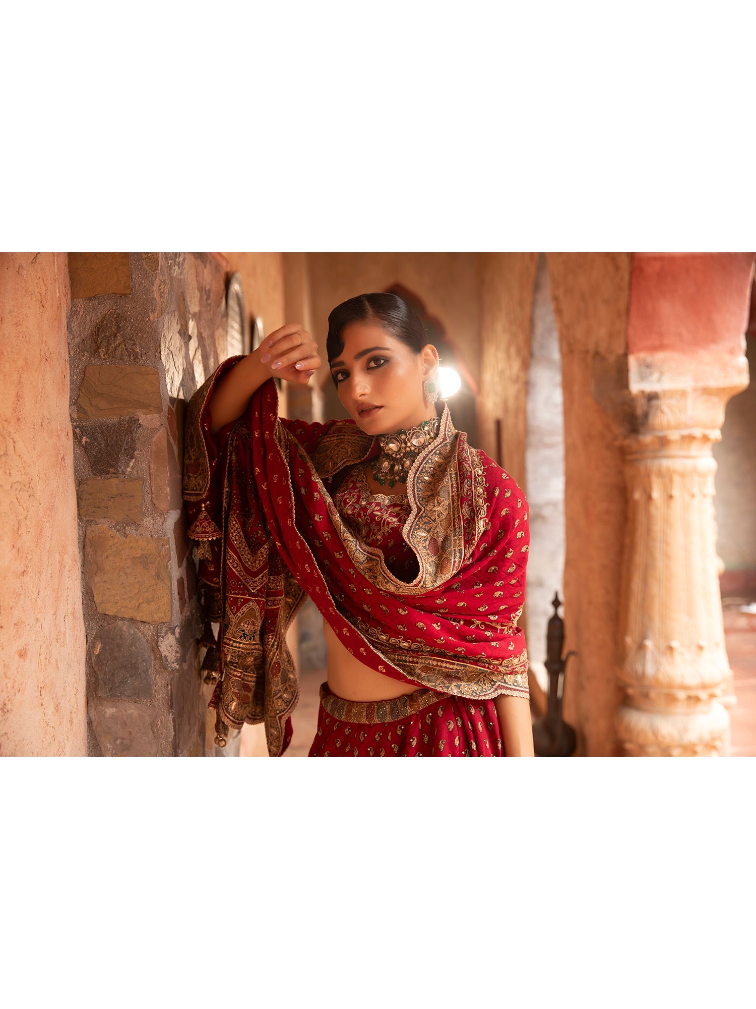 Red Georgette Lehenga With Digital Print, Thread