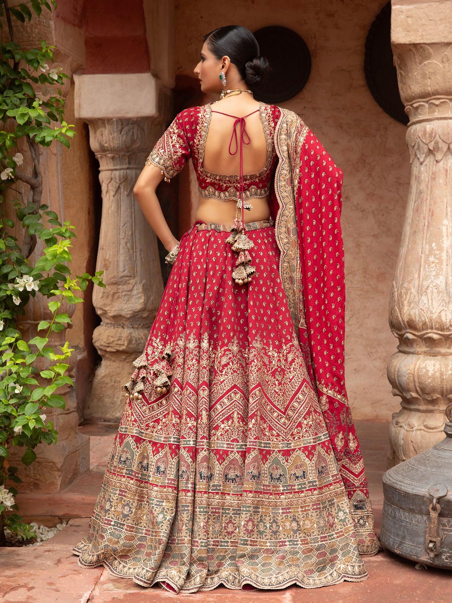 Red Georgette Lehenga With Digital Print, Thread