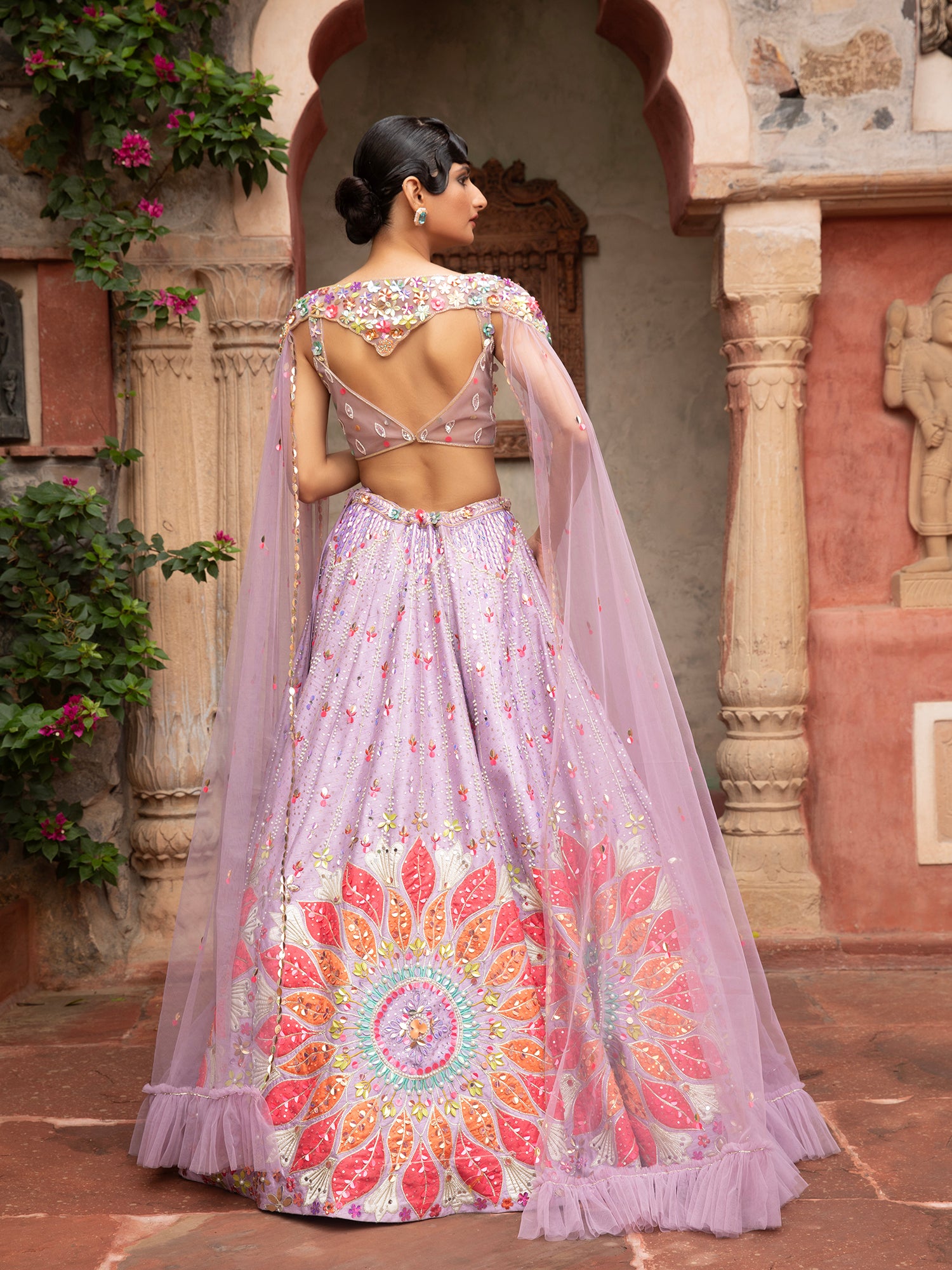 Light Lavender Silk Lehenga With Appliqué