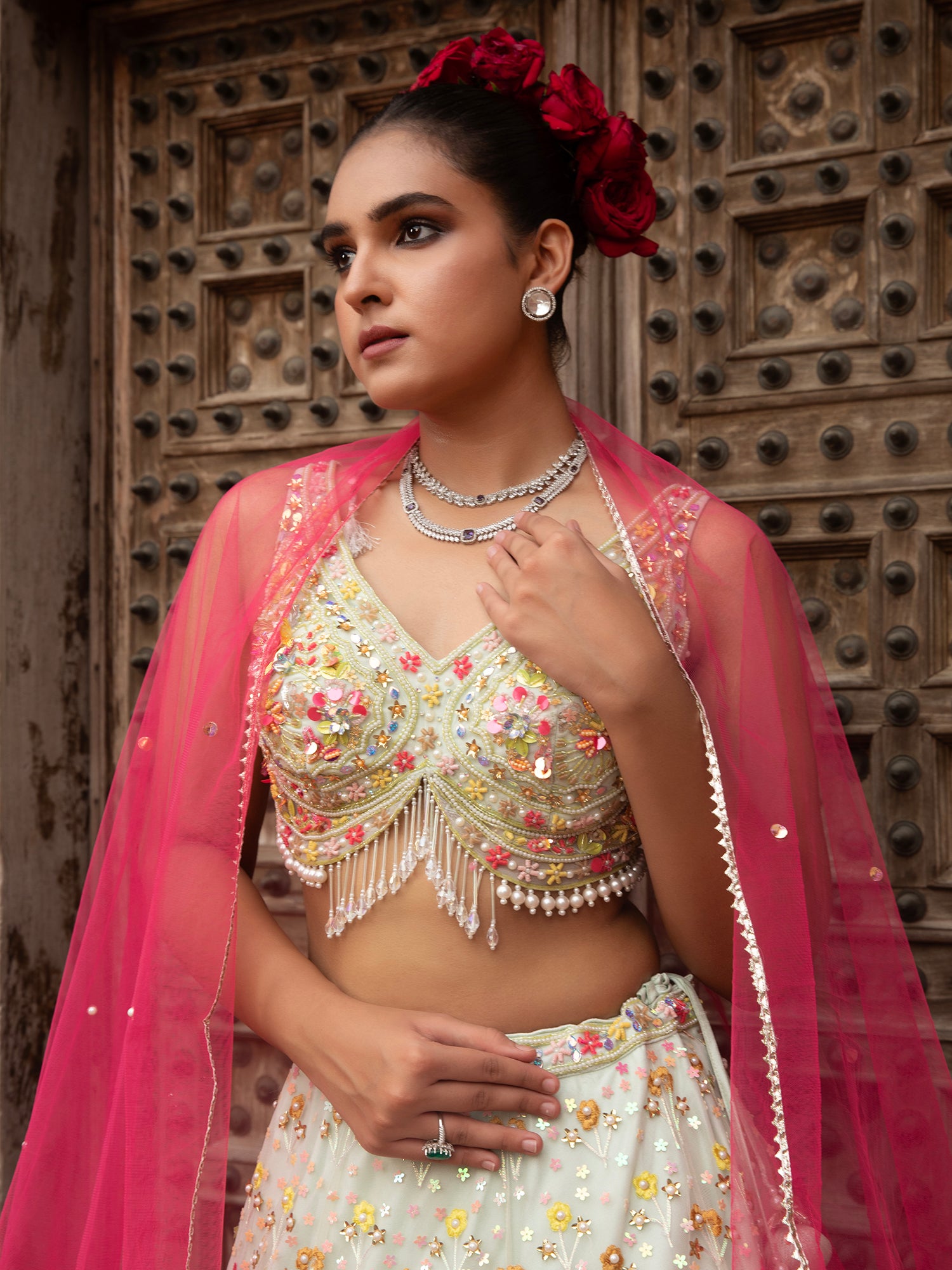 Luxury Off-White Organza Lehenga
