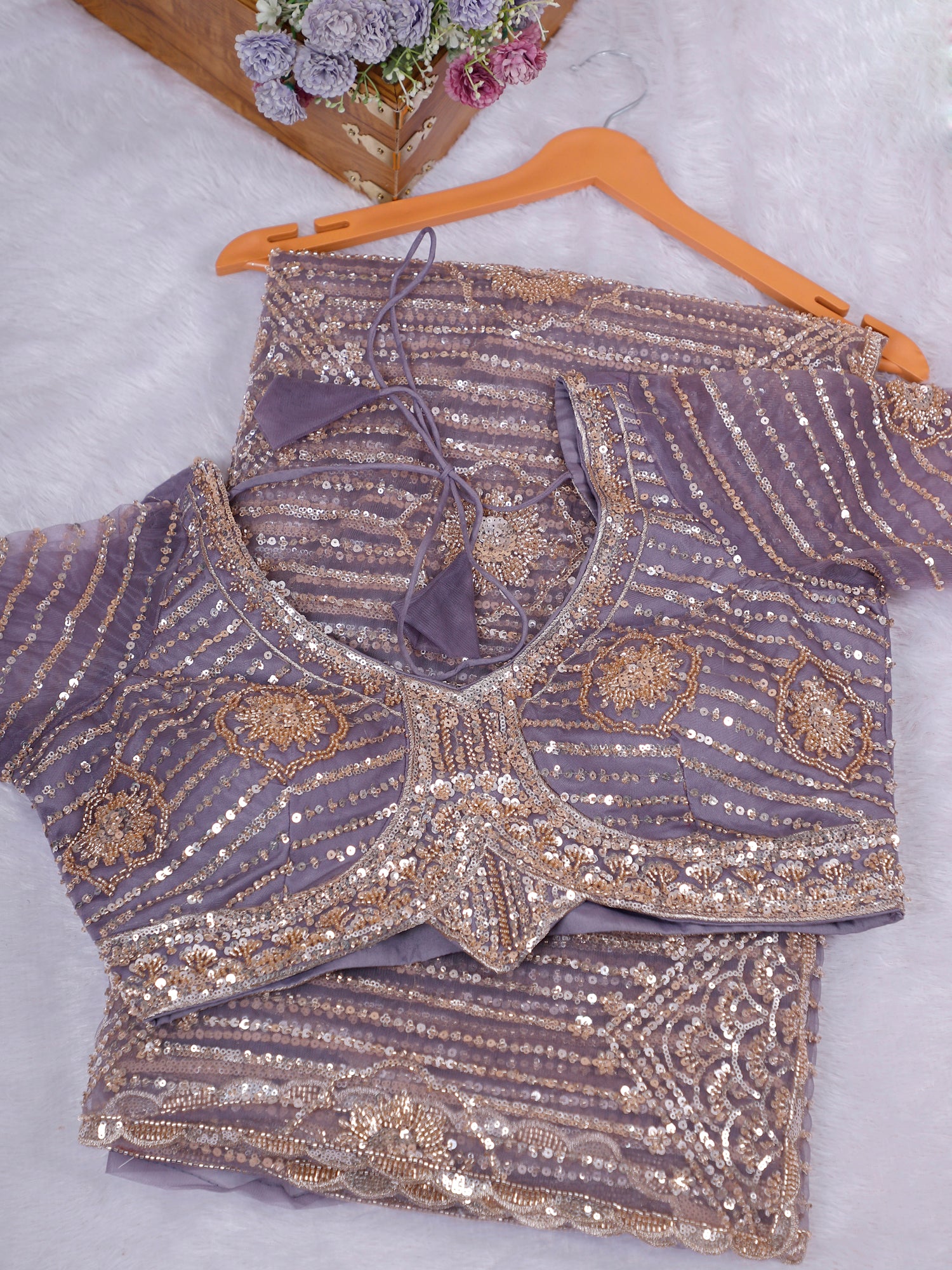 Lavender Royal Pearl Symphony Net Saree