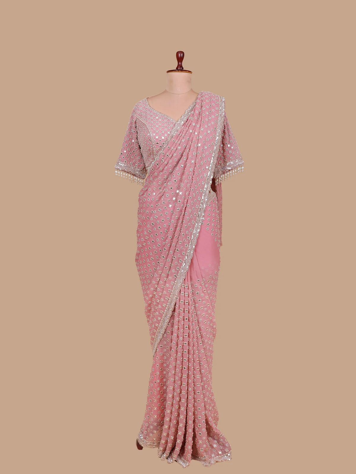 Buy Pink Georgette Saree with Beads
