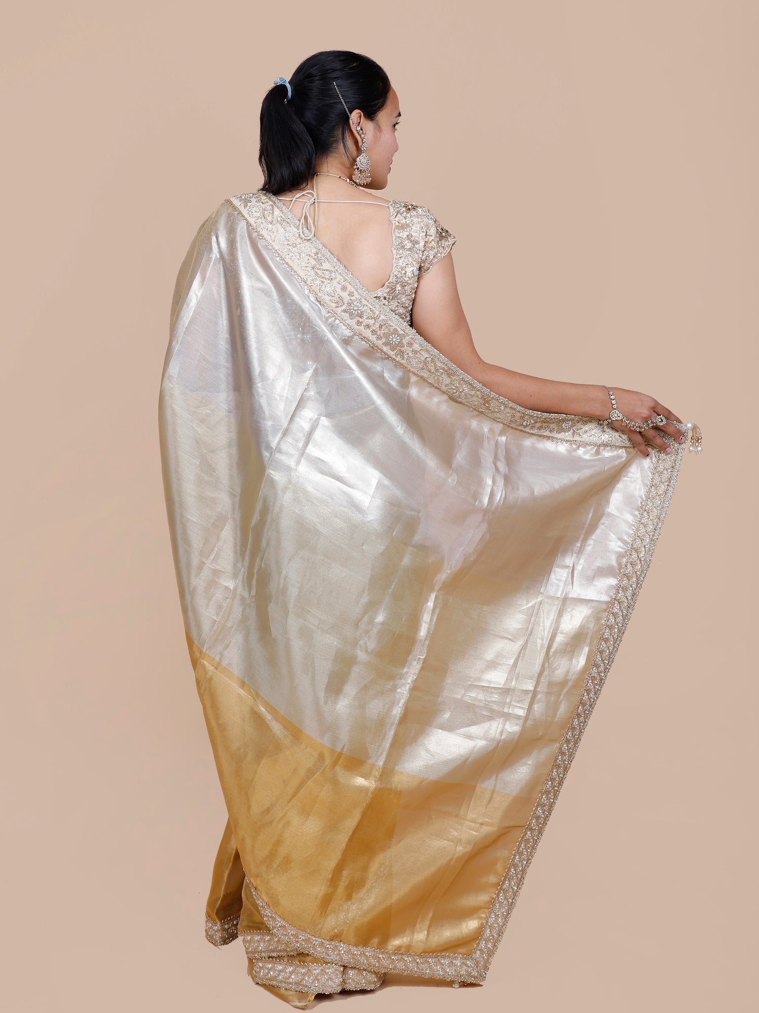 Luxury Golden Shimmer Saree with Zardosi Work