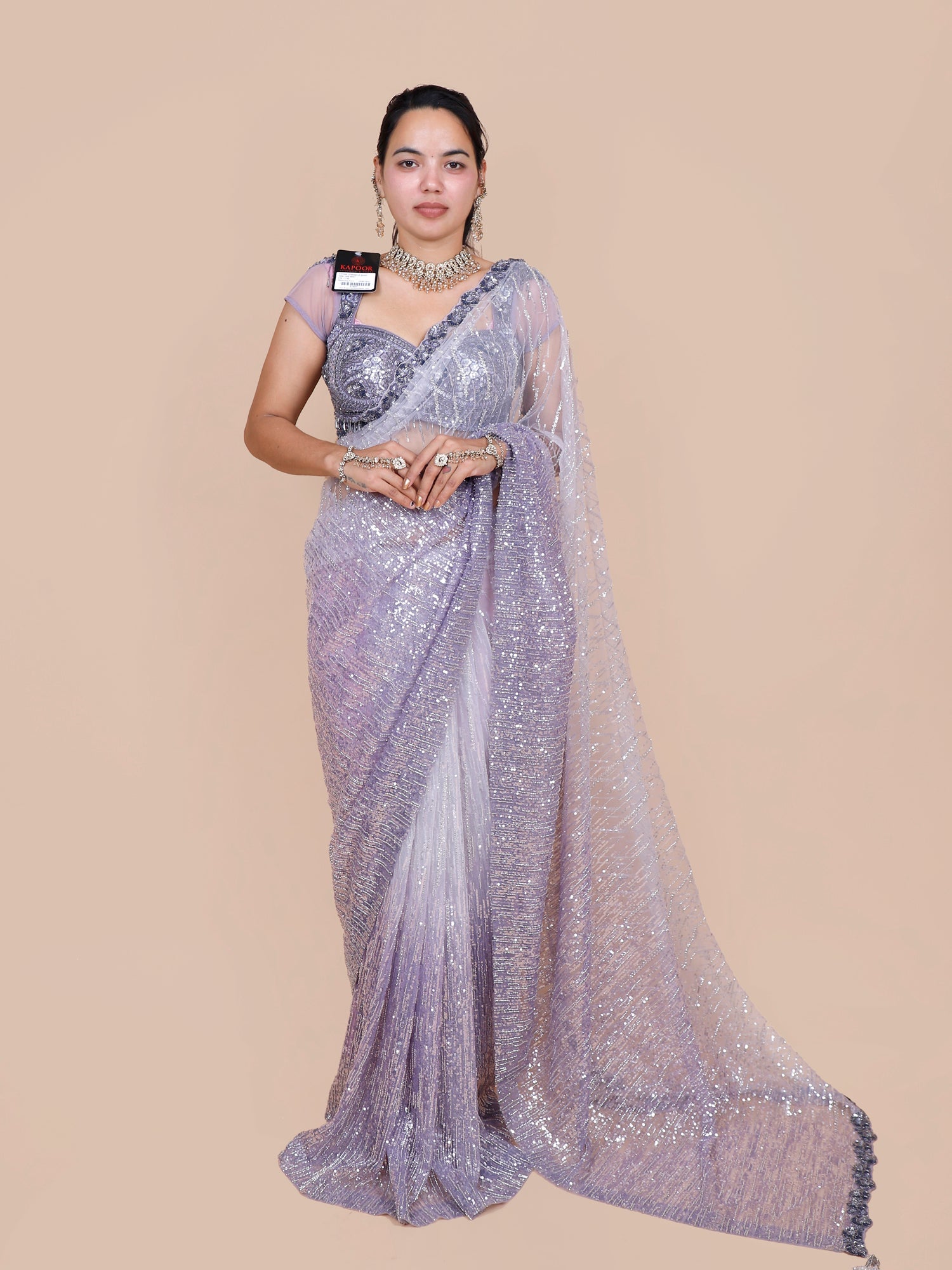 Wave Charm Blue Net Saree with Sequin Handwork