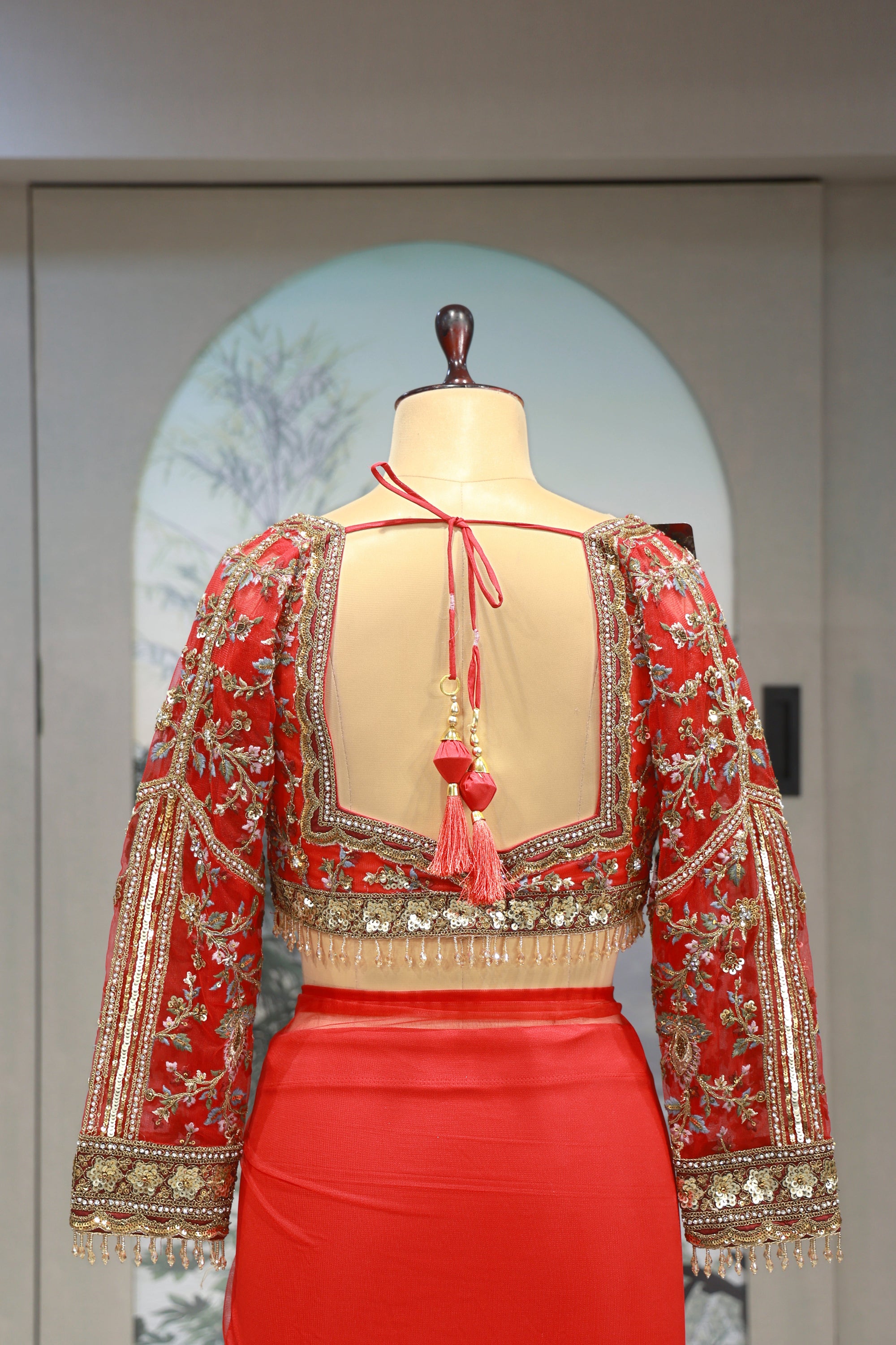 Royal Red Net Saree with Sequin &amp; Stone