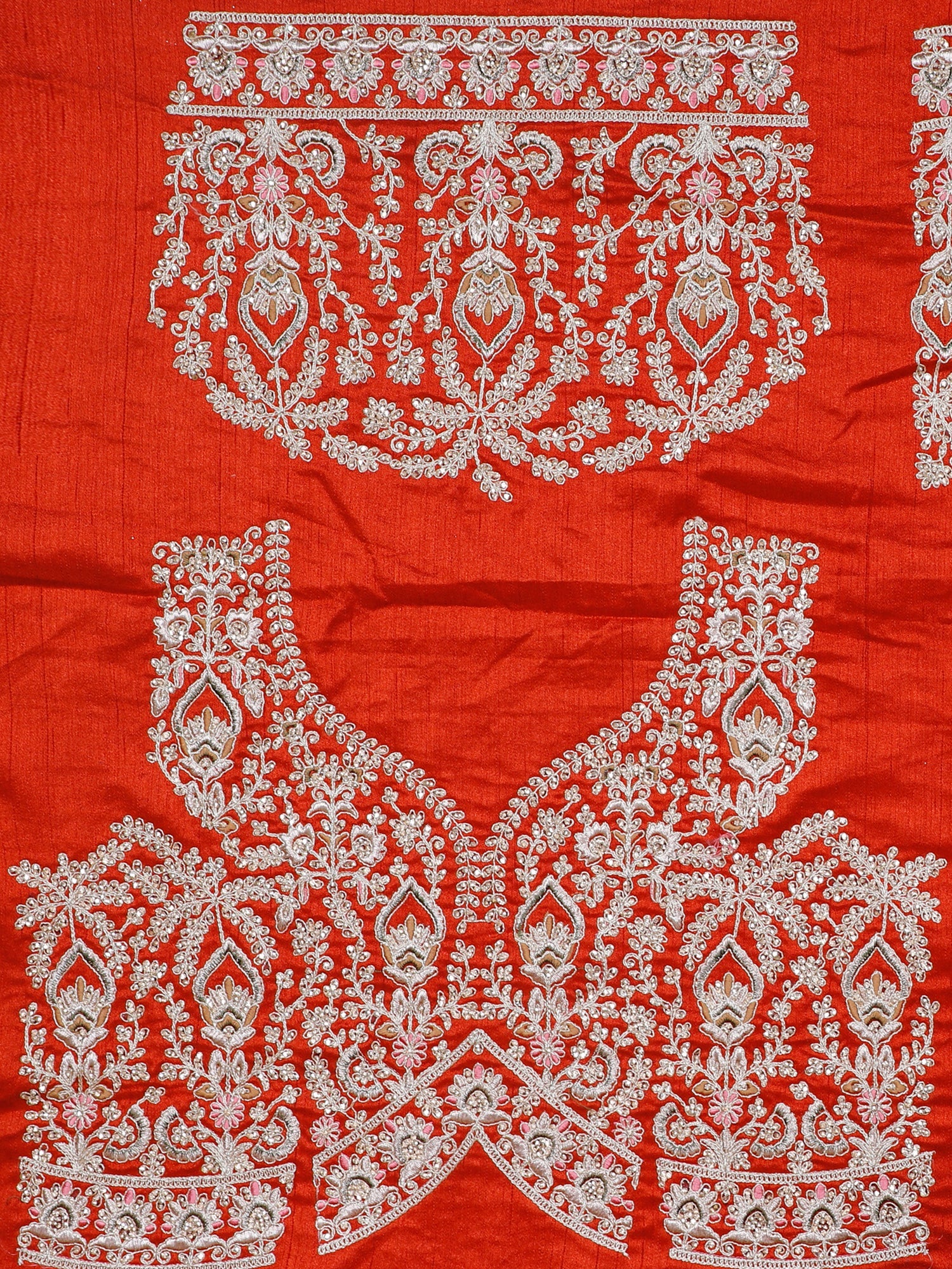 Orange Silk Glam Lehenga With White Thread &amp; Jarkan Crystal