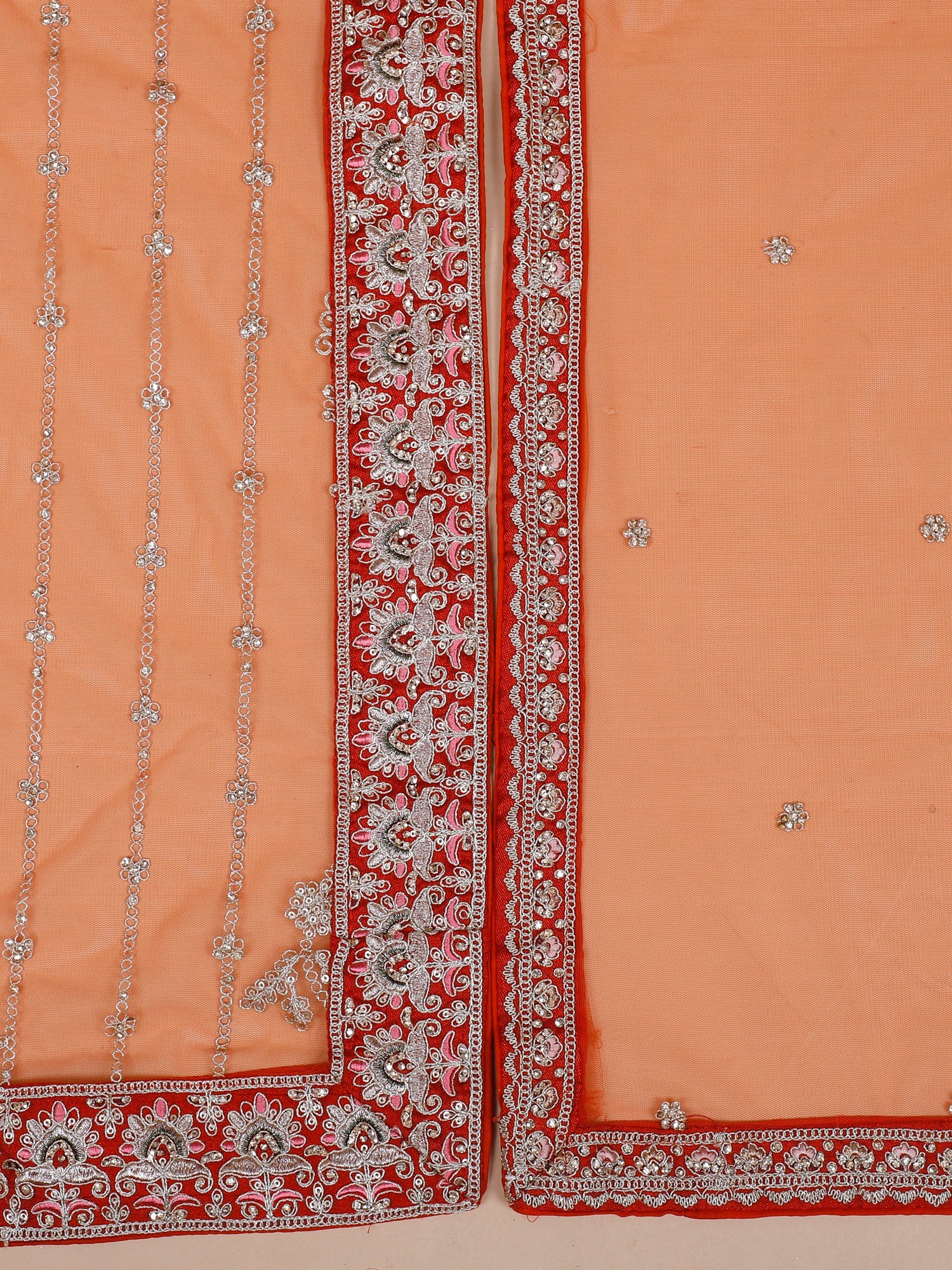 Orange Silk Glam Lehenga With White Thread &amp; Jarkan Crystal