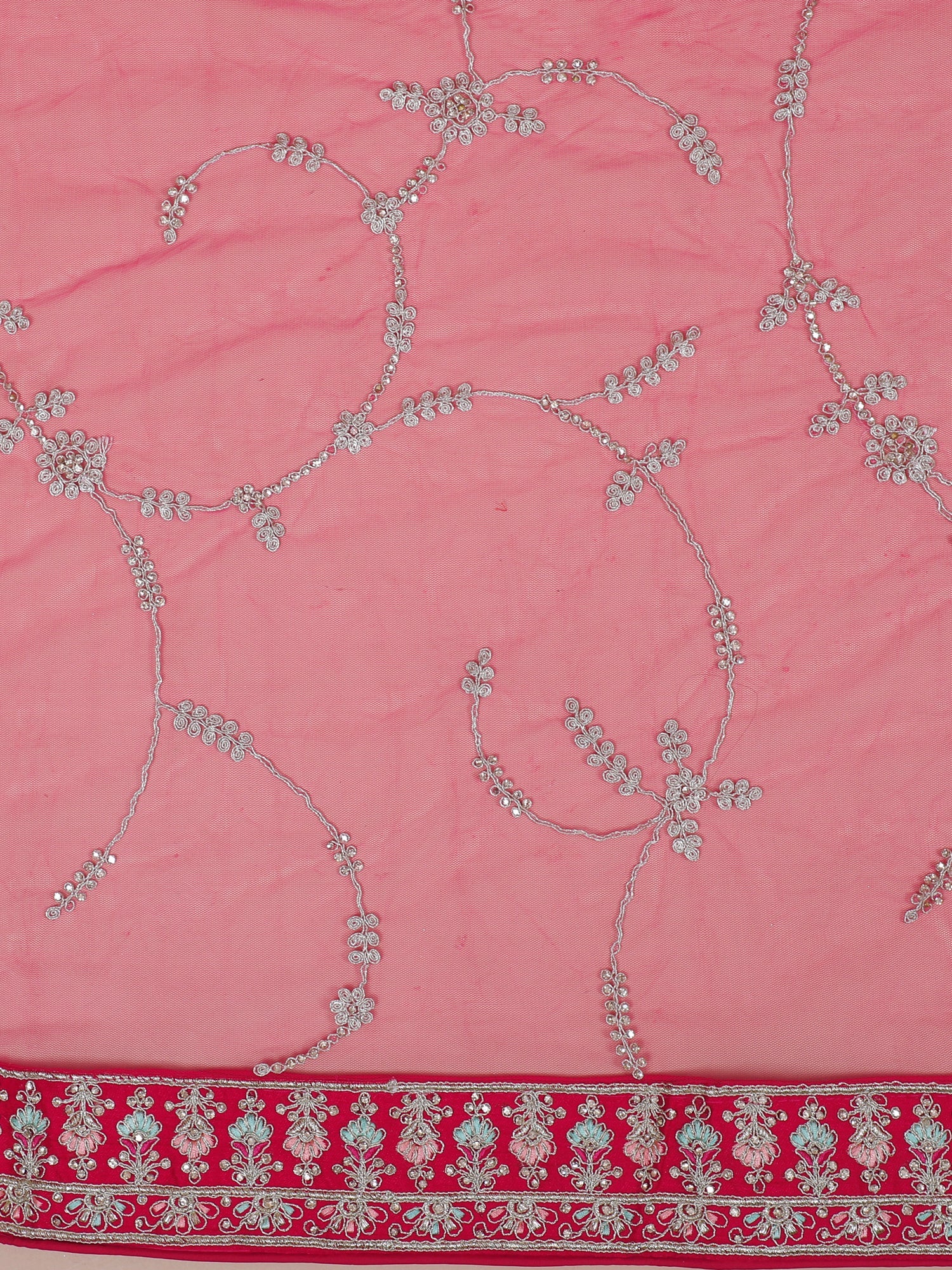 Rani Silk Floral Weave Lehenga With White Multithread