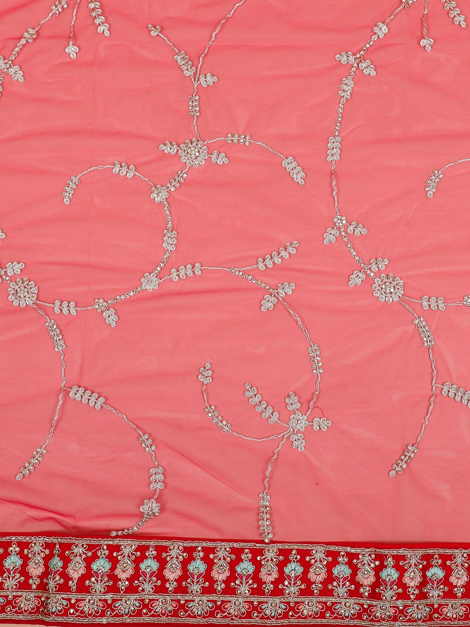 Scarlet Star Silk Lehenga With Diamond &amp; Thread