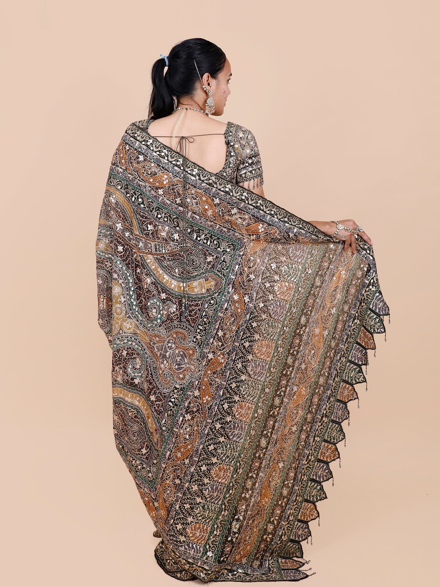 Festive Multi Saree With Luxurious Thread Embroidery