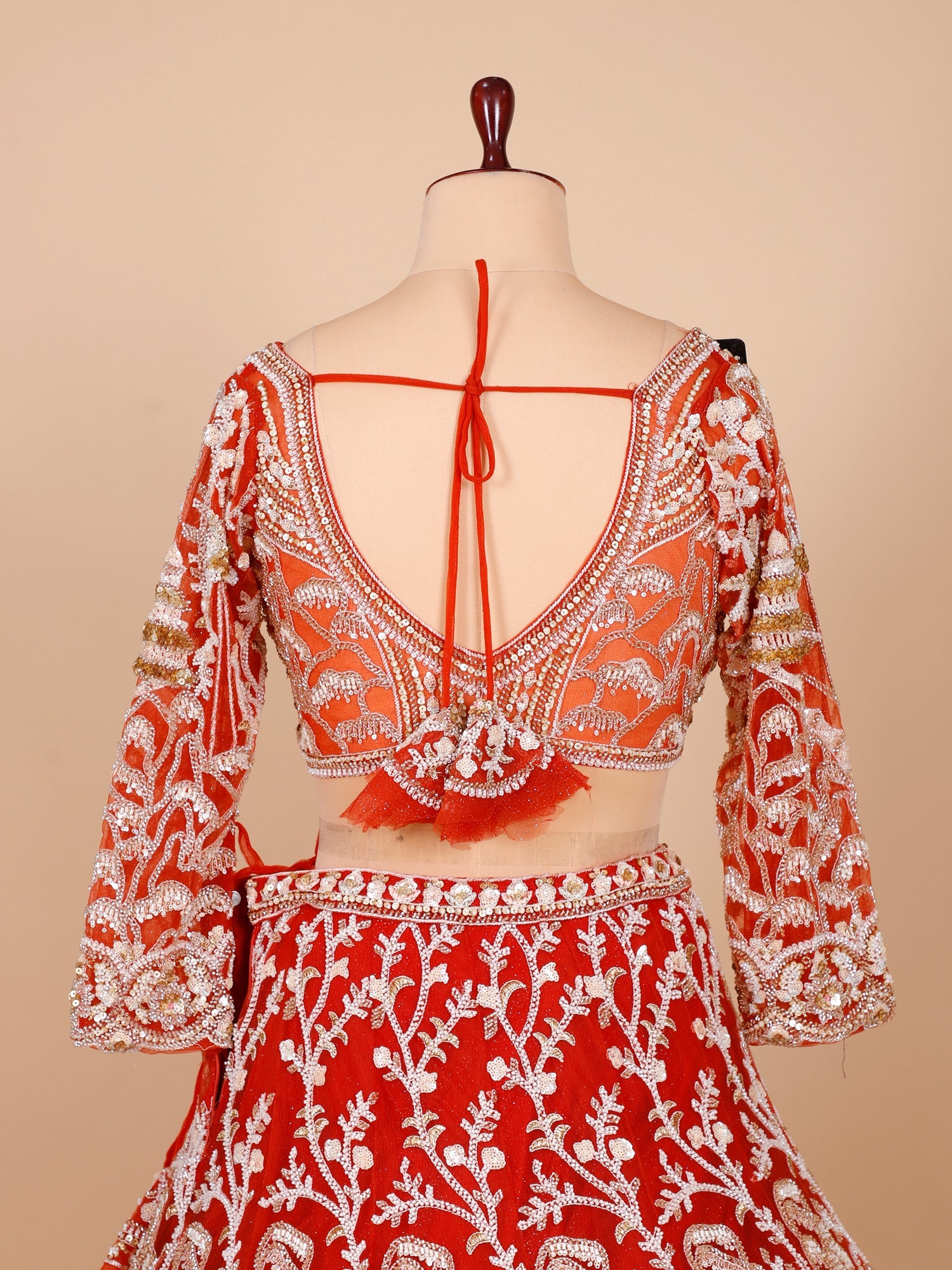 Rust Orange Designer Net Lehenga