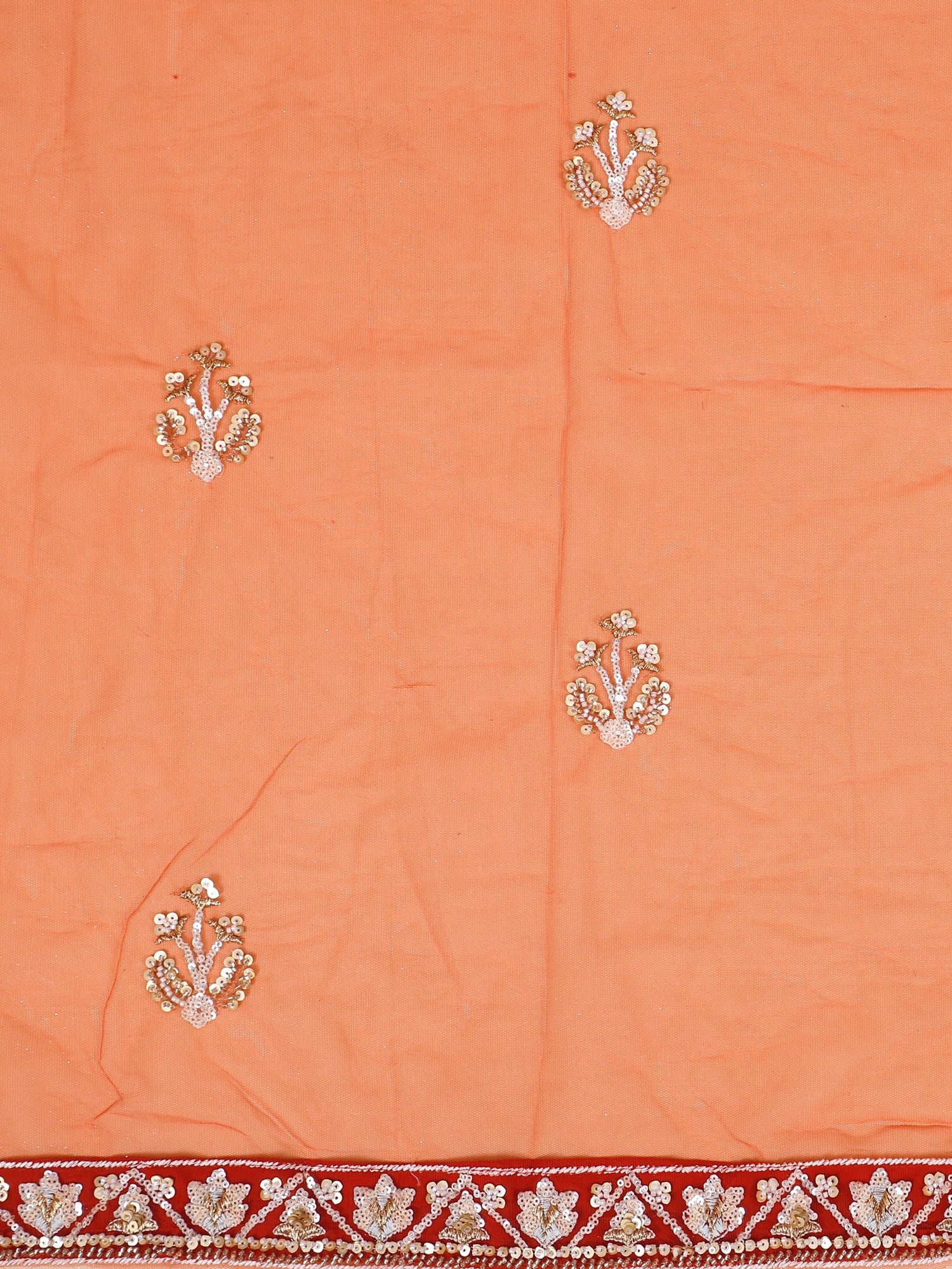 Rust Orange Designer Net Lehenga