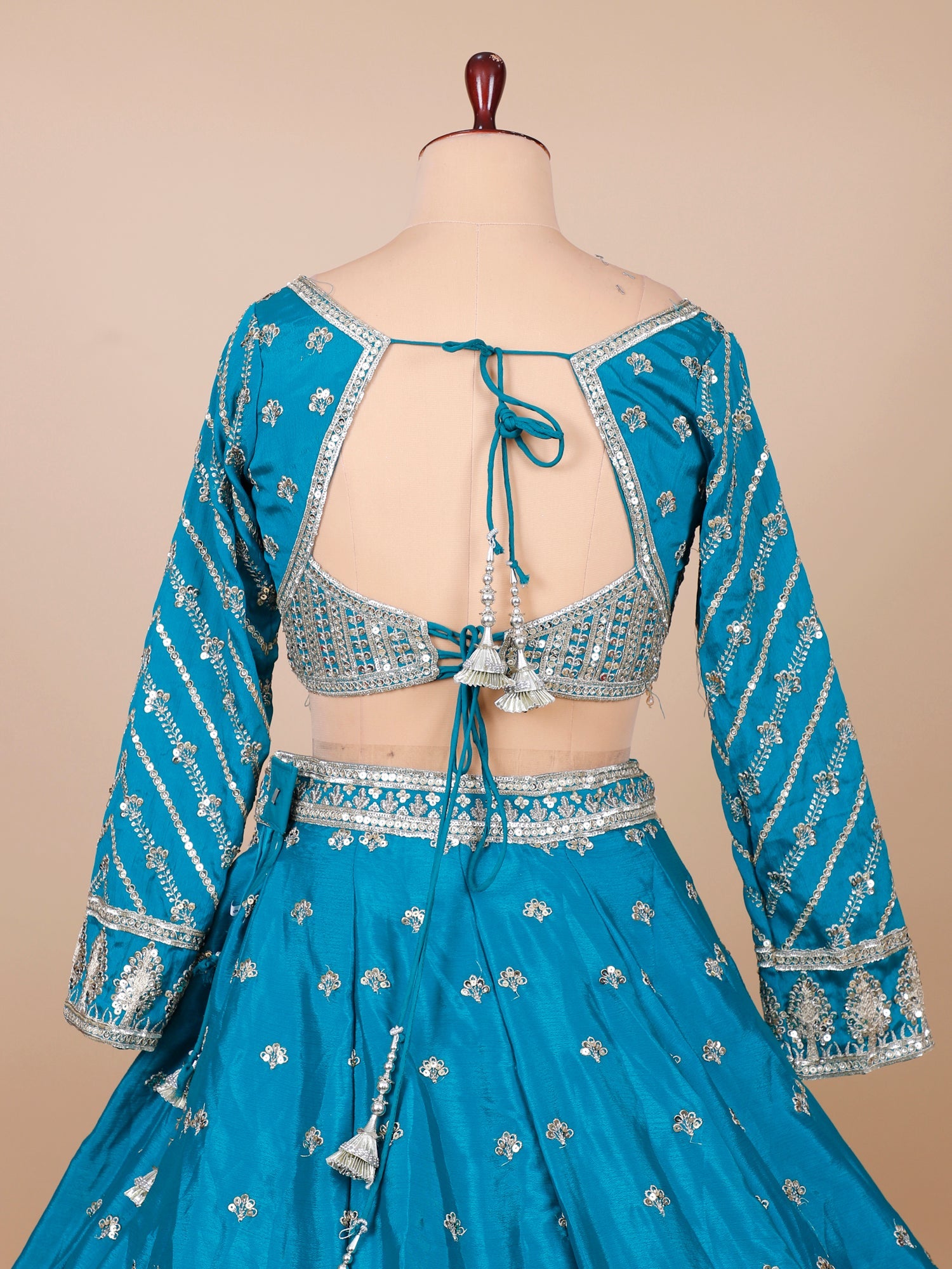 Blue Eternity Silk Lehenga With Thread Embroidery