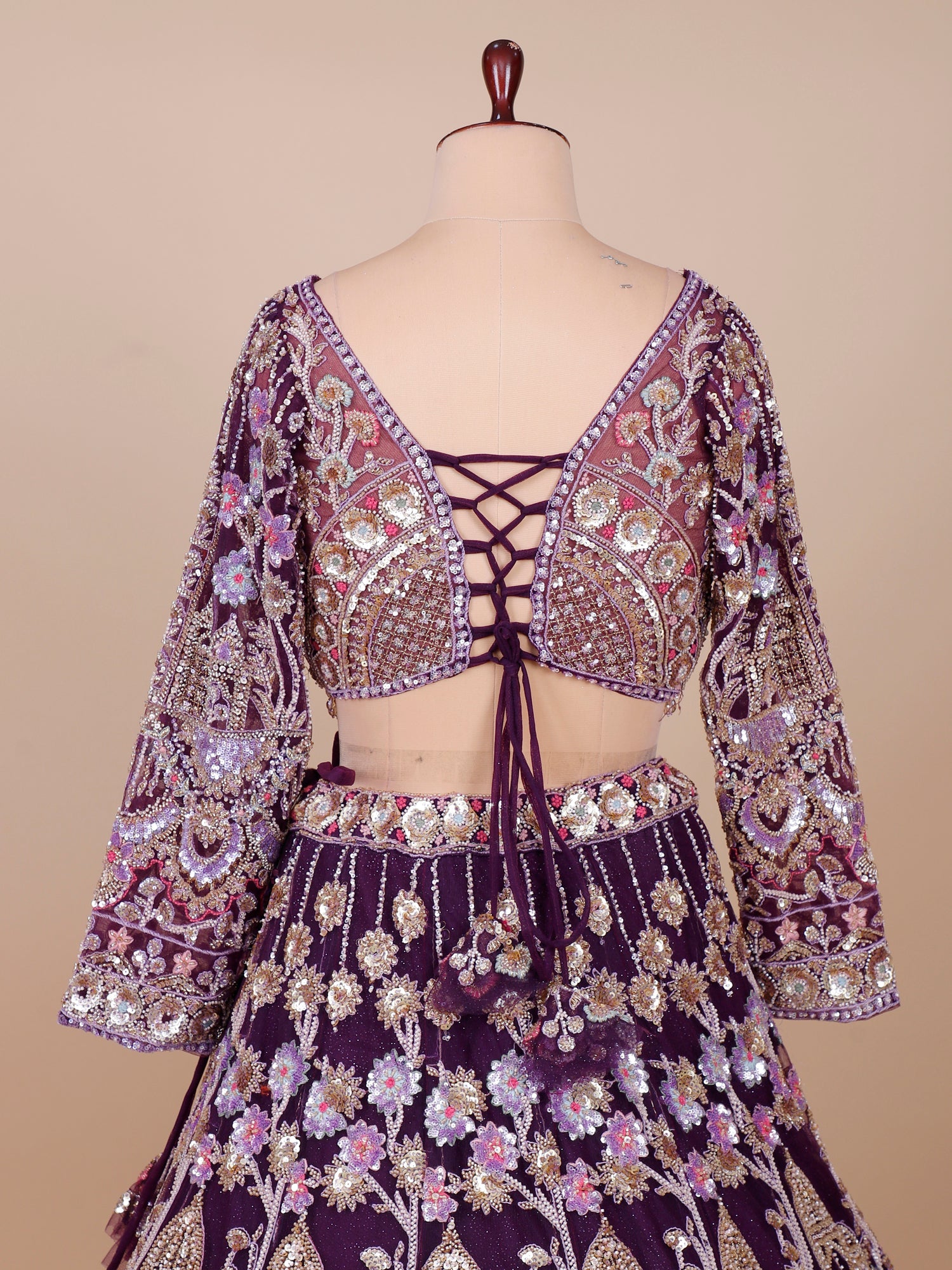 Purple Crystal Bloom Lehenga With Jarkan &amp; Beads