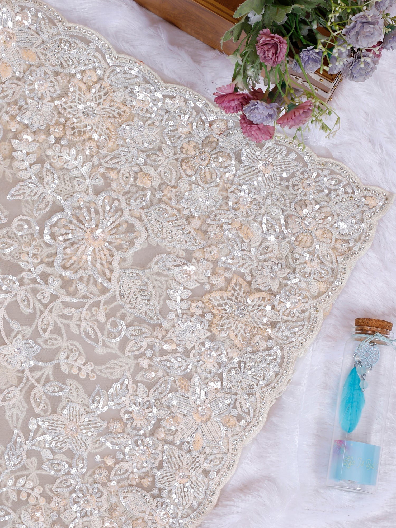 White Starlit Grace Net Sequence Premium Party Look Saree