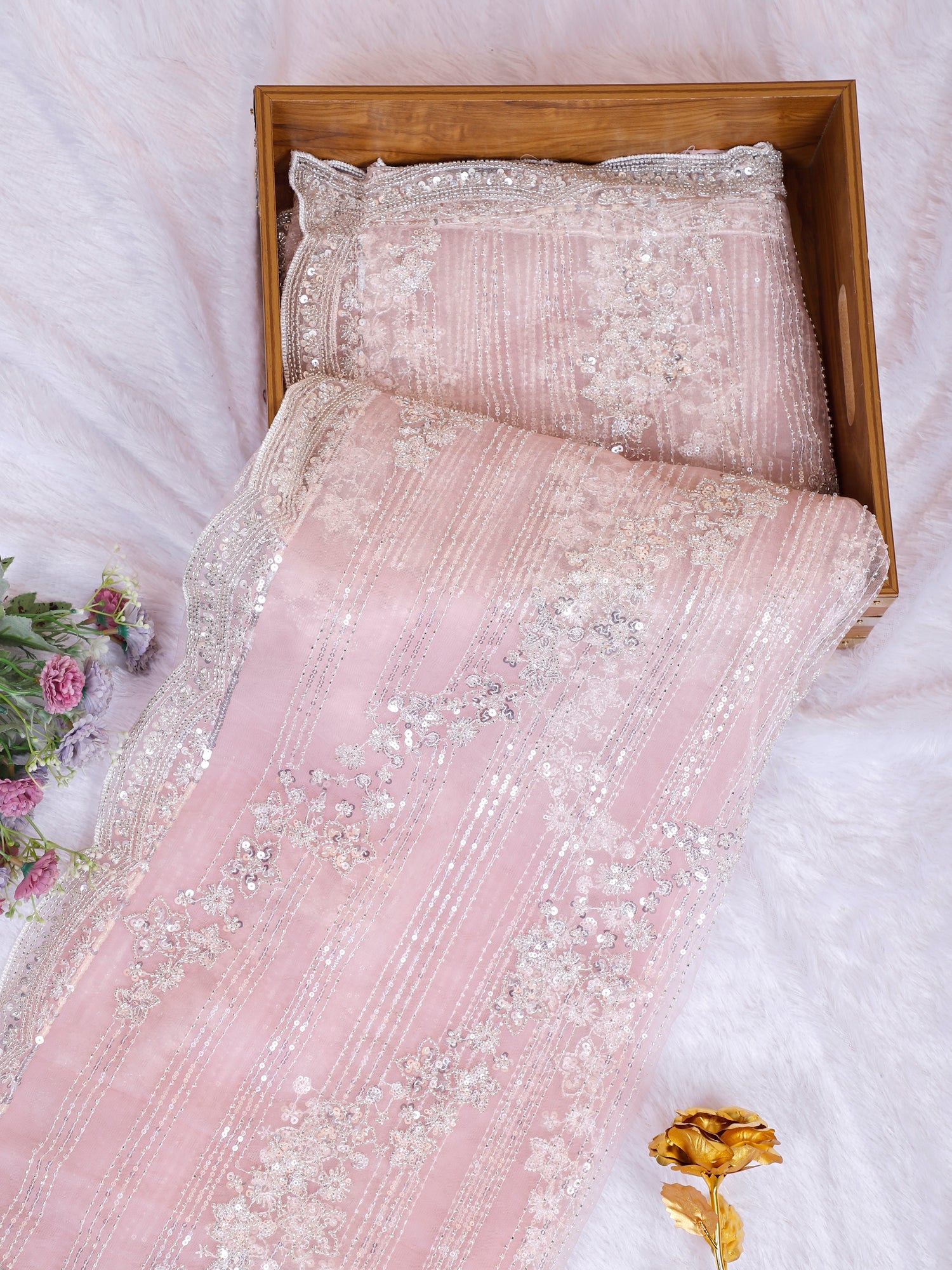 Orchid Pink Net Crystal Petal Saree