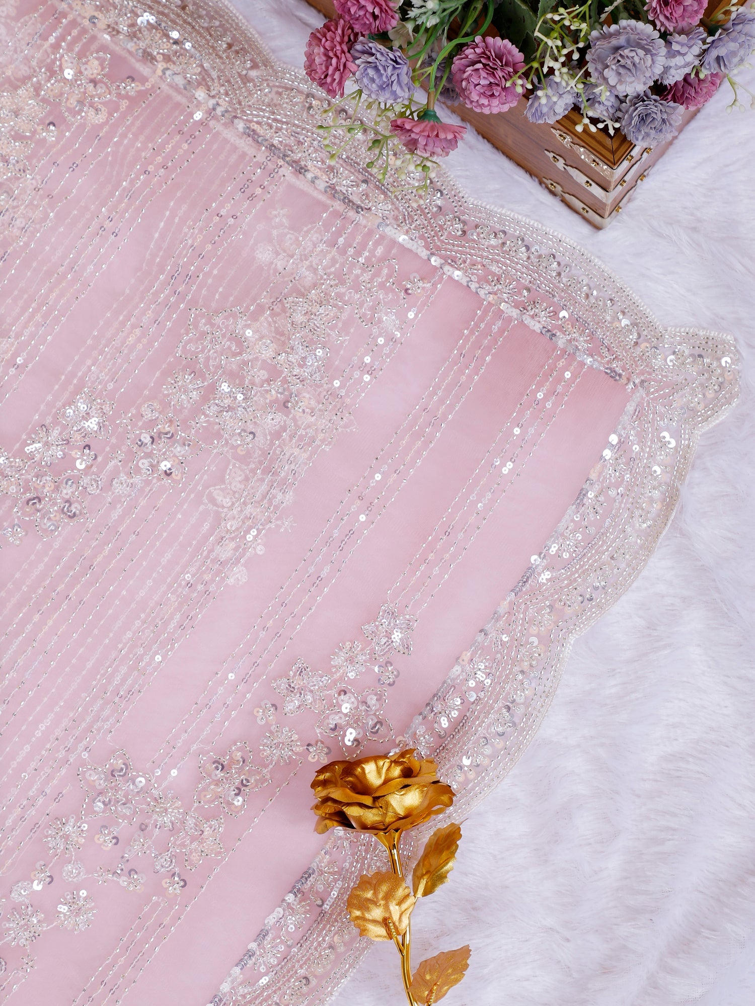 Orchid Pink Net Crystal Petal Saree